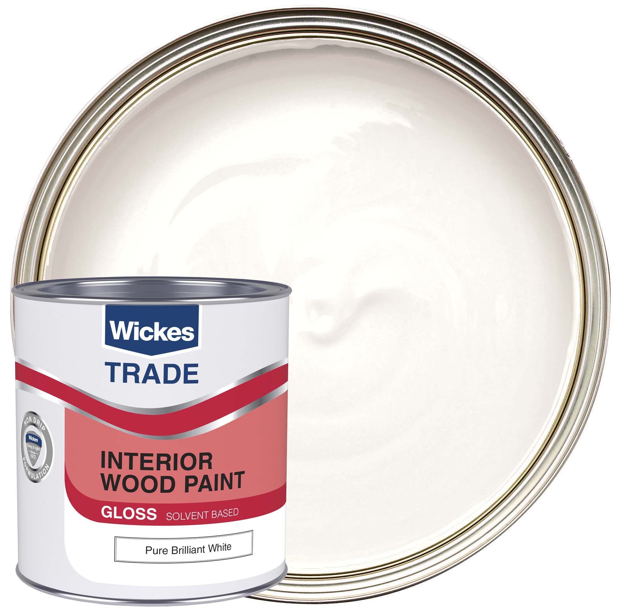 Image of Wickes Trade Non-Drip Gloss Wood & Metal Paint - Pure Brilliant White - 1L