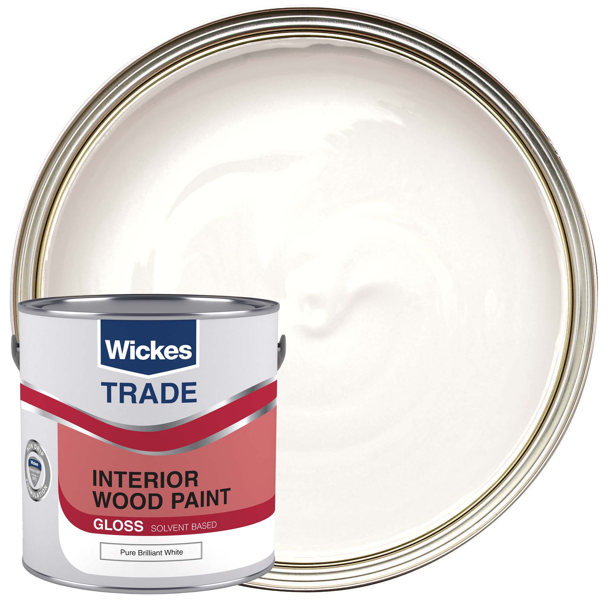 Wickes Trade Non-Drip Gloss Wood & Metal Paint - Pure Brilliant White - 2.5L