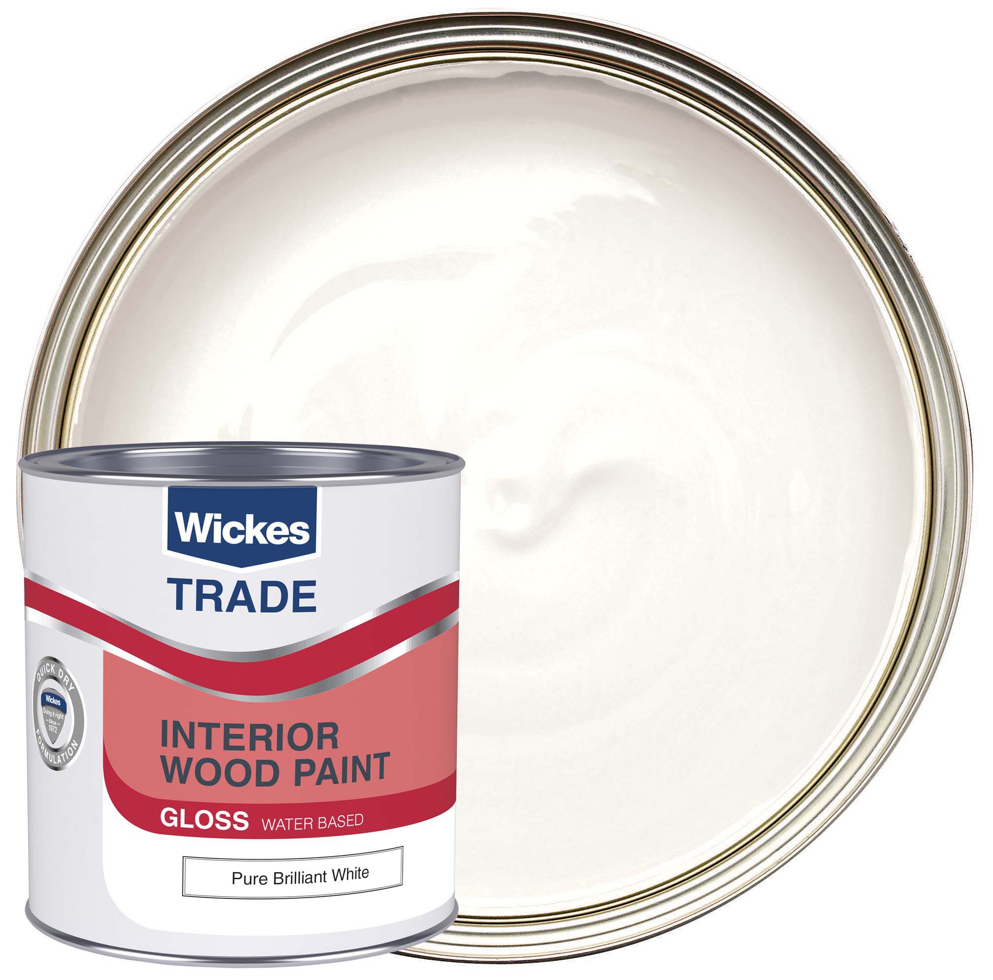 Image of Wickes Trade Quick Dry Gloss Wood & Metal Paint - Pure Brilliant White - 1L