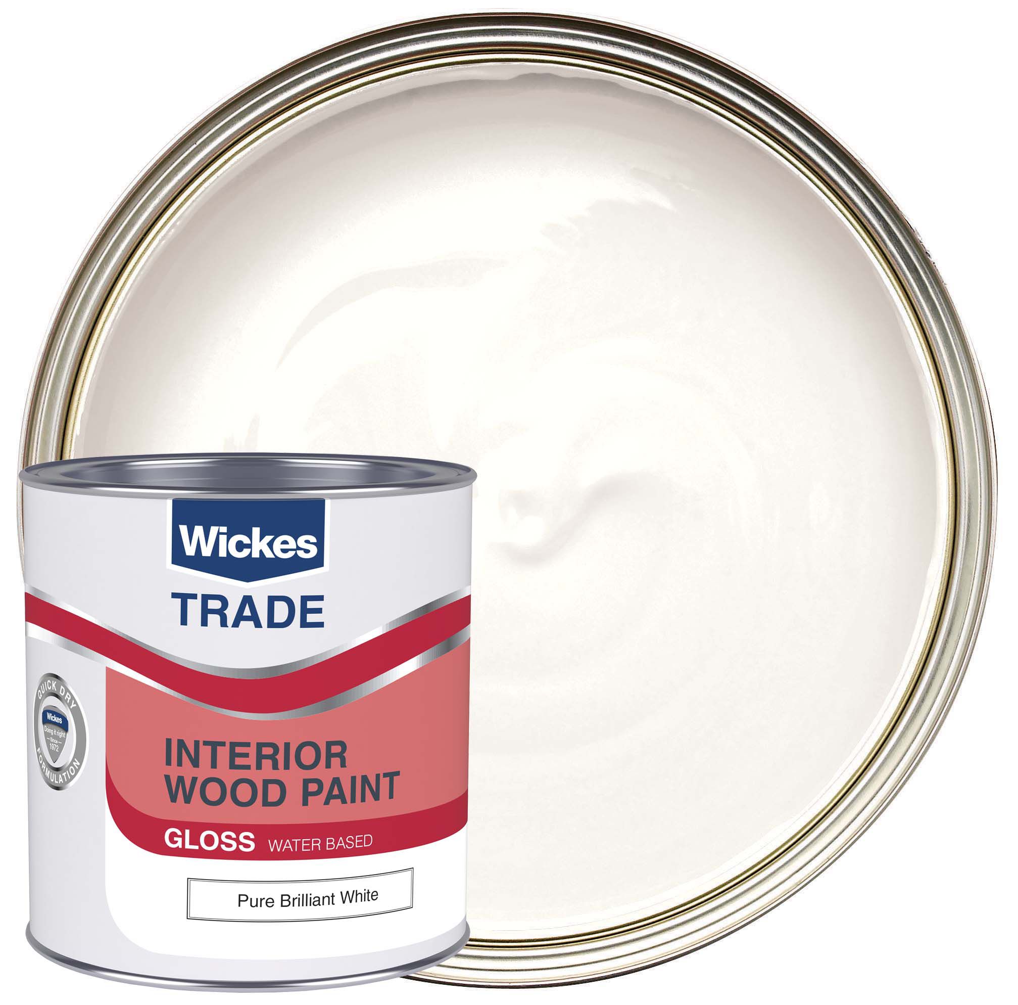 Wickes Trade Quick Dry Gloss Wood & Metal Paint - Pure Brilliant White -  1L