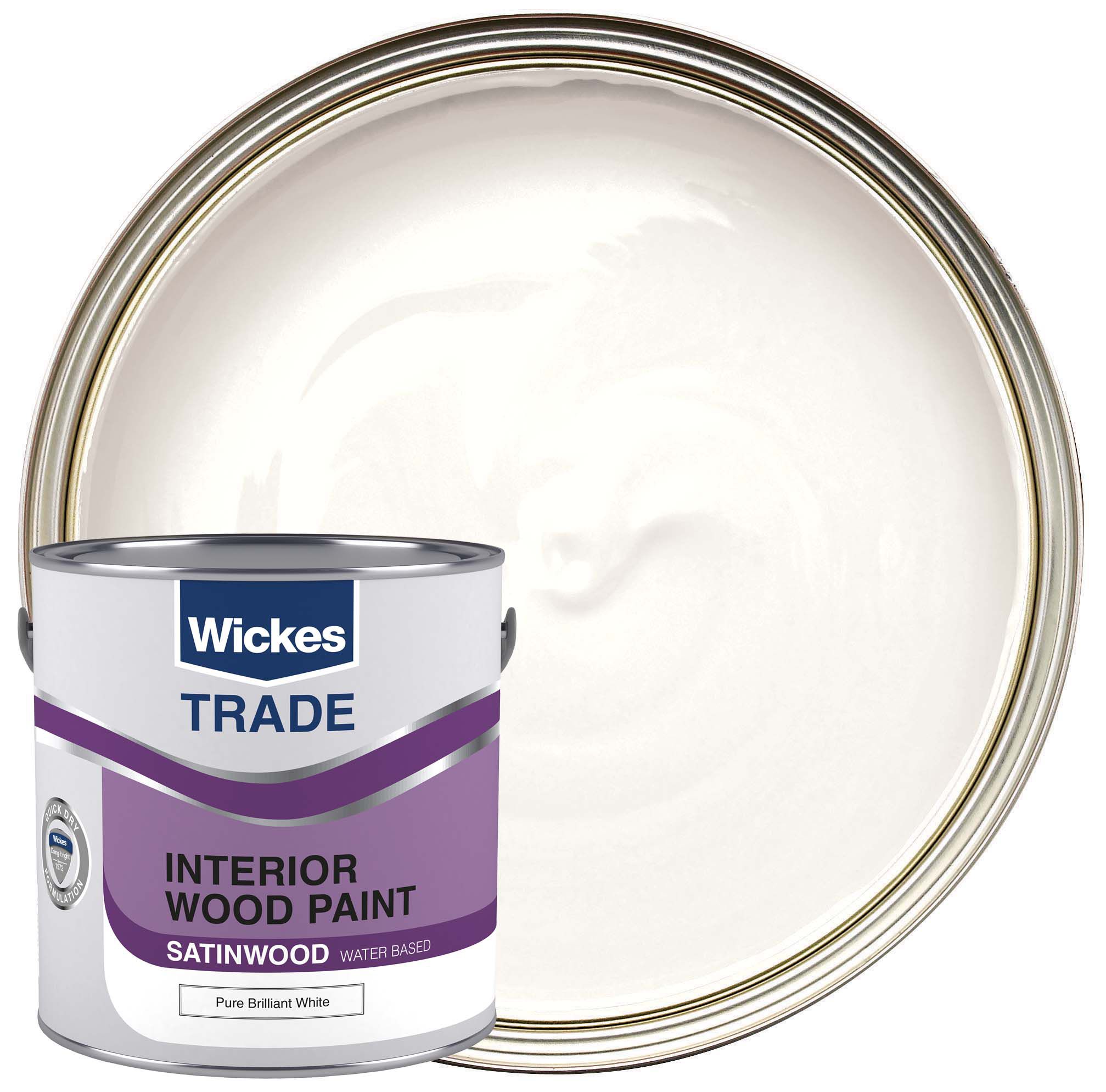 Wickes Trade Quick Dry Satin Wood & Metal Paint - Pure Brilliant White -  2.5L