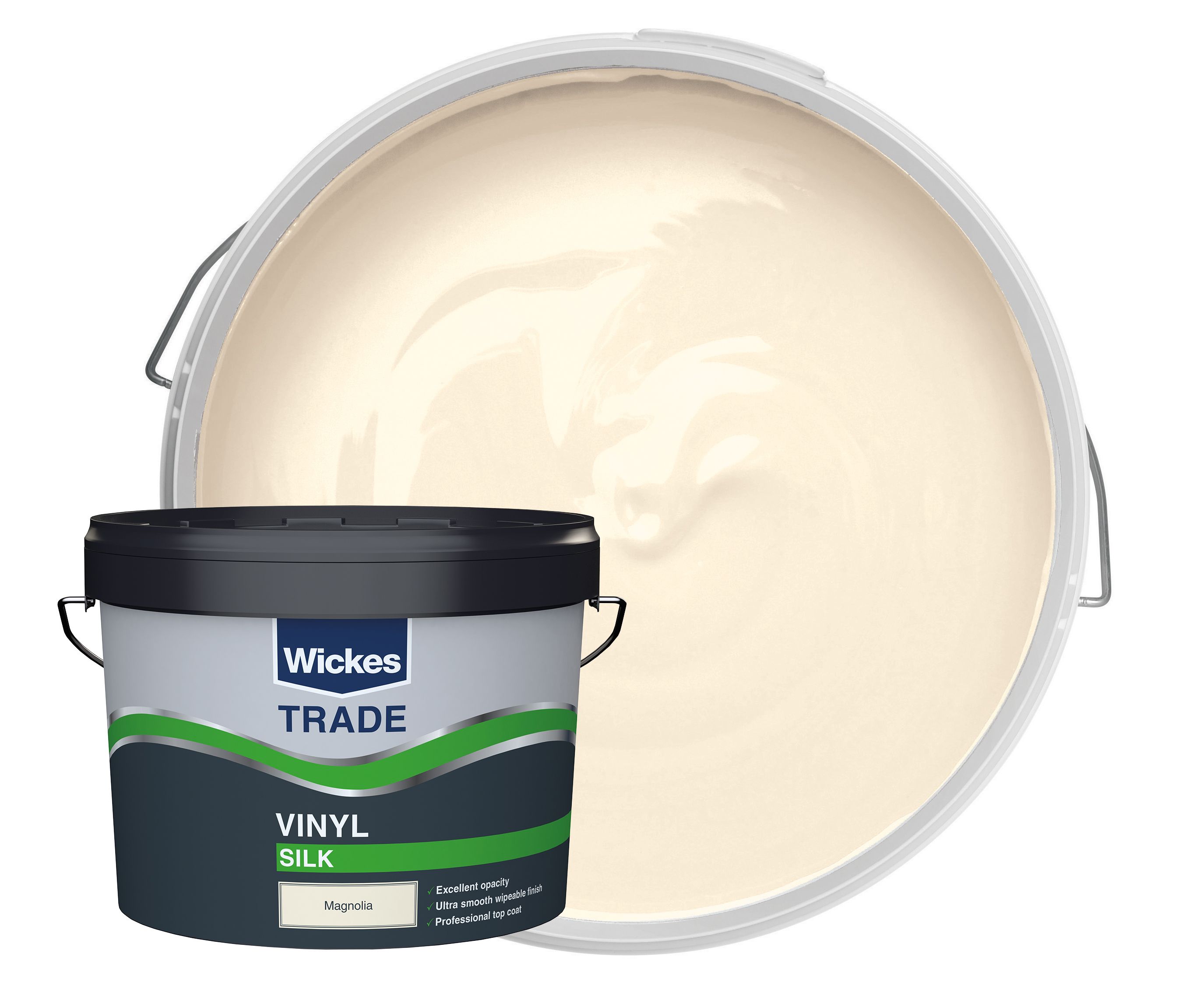Image of Wickes Trade Vinyl Silk Emulsion Paint - Magnolia - 10L