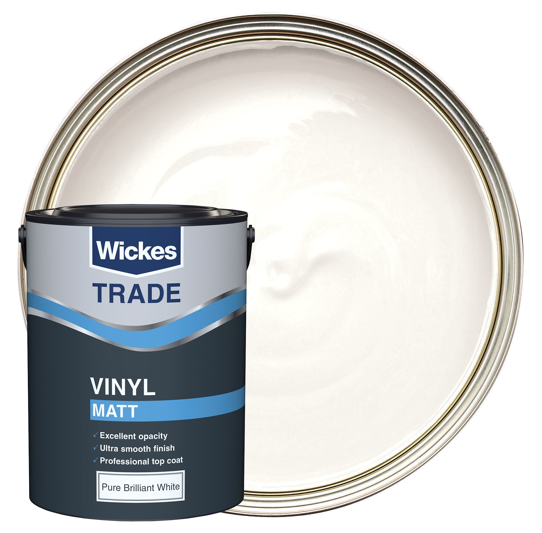 Image of Wickes Trade Vinyl Matt Emulsion Paint - Pure Brilliant White - 5L