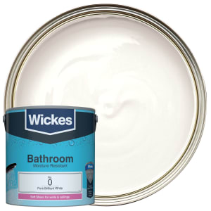 Wickes Pure Brilliant White - No. 0 Bathroom Soft Sheen Emulsion Paint - 2.5L