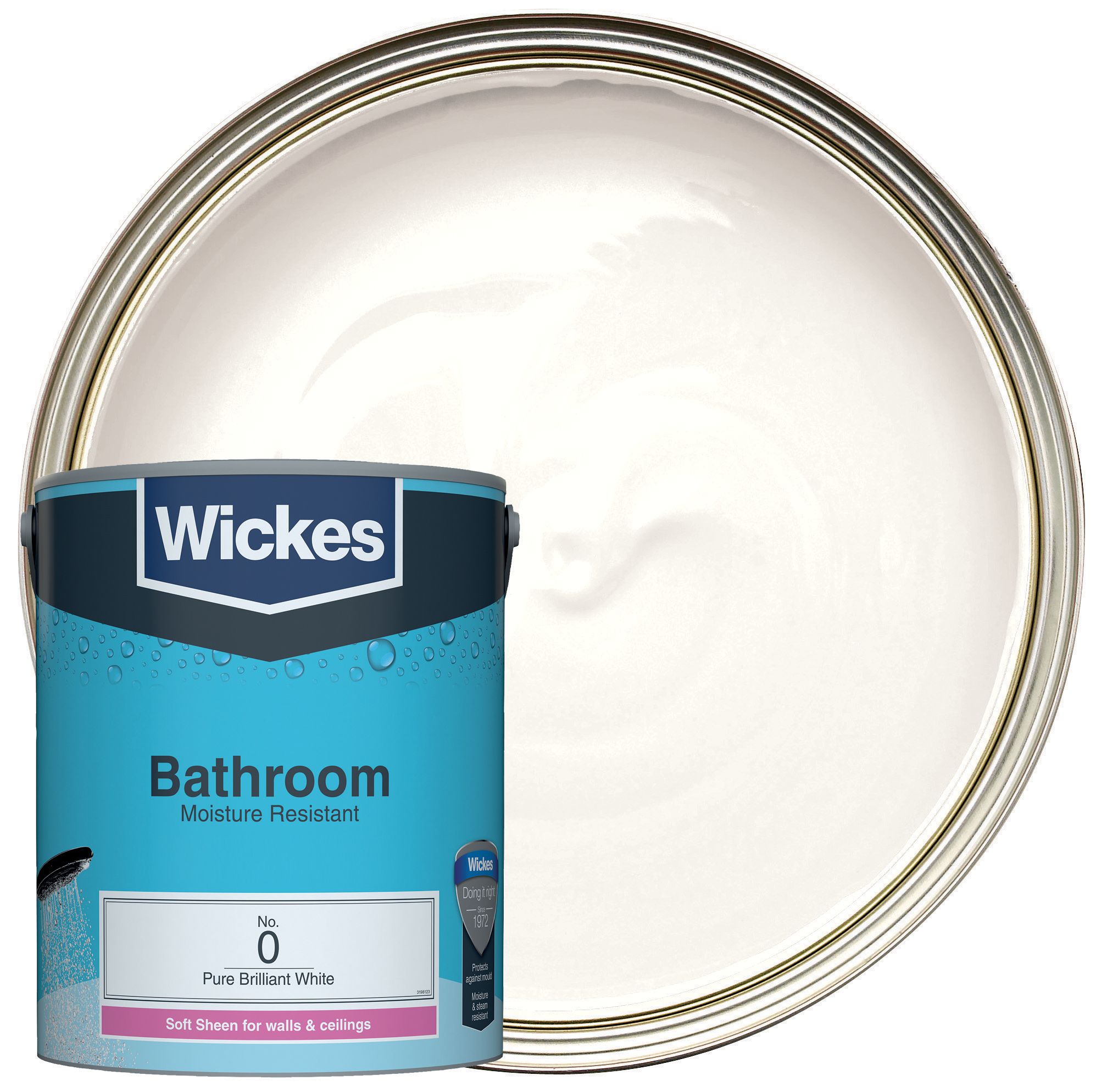 Wickes Bathroom Soft Sheen Emulsion Paint - Pure Brilliant White No.0 - 5L