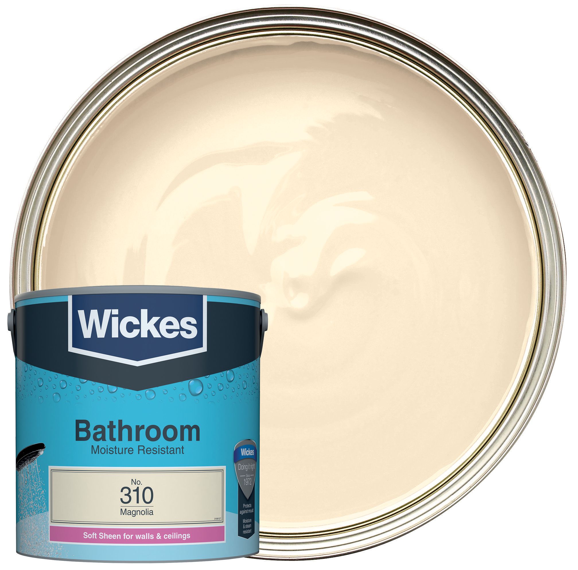 Image of Wickes Bathroom Soft Sheen Emulsion Paint - Magnolia No.310 - 2.5L