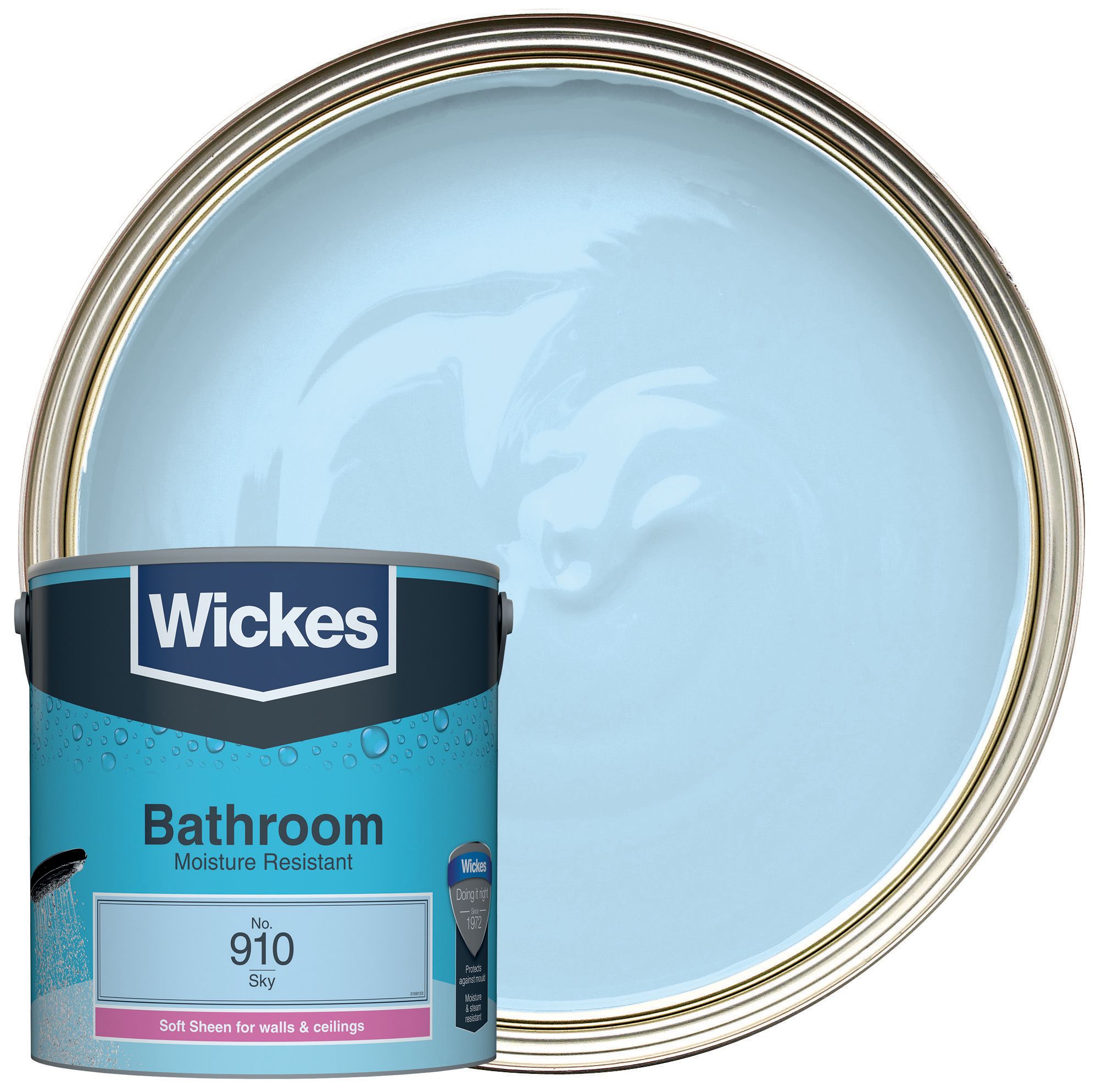 Image of Wickes Bathroom Soft Sheen Emulsion Paint - Sky No.910 - 2.5L