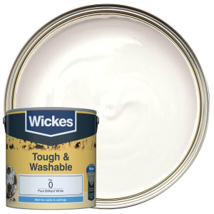 Wickes Pure Brilliant White - No. 0 Tough & Washable Matt Emulsion Paint - 2.5L