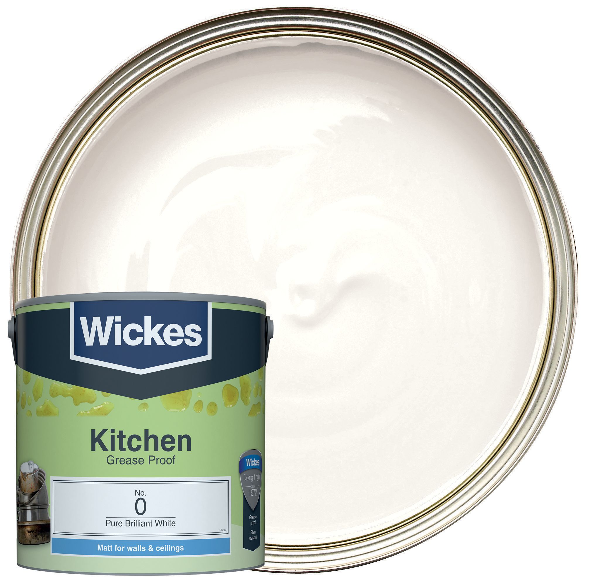 Image of Wickes Kitchen Matt Emulsion Paint - Pure Brilliant White No.0 - 2.5L