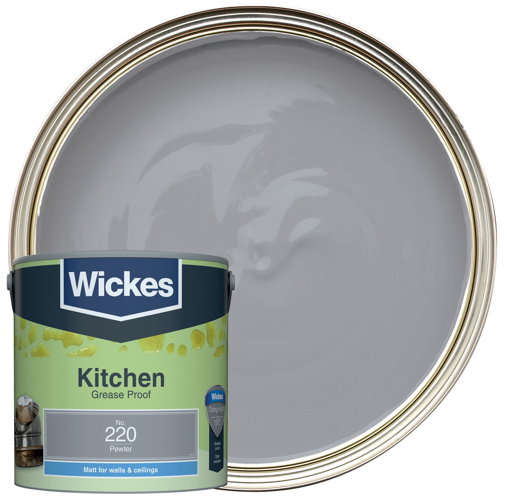 Image of Wickes Kitchen Matt Emulsion Paint - Pewter No.220 - 2.5L