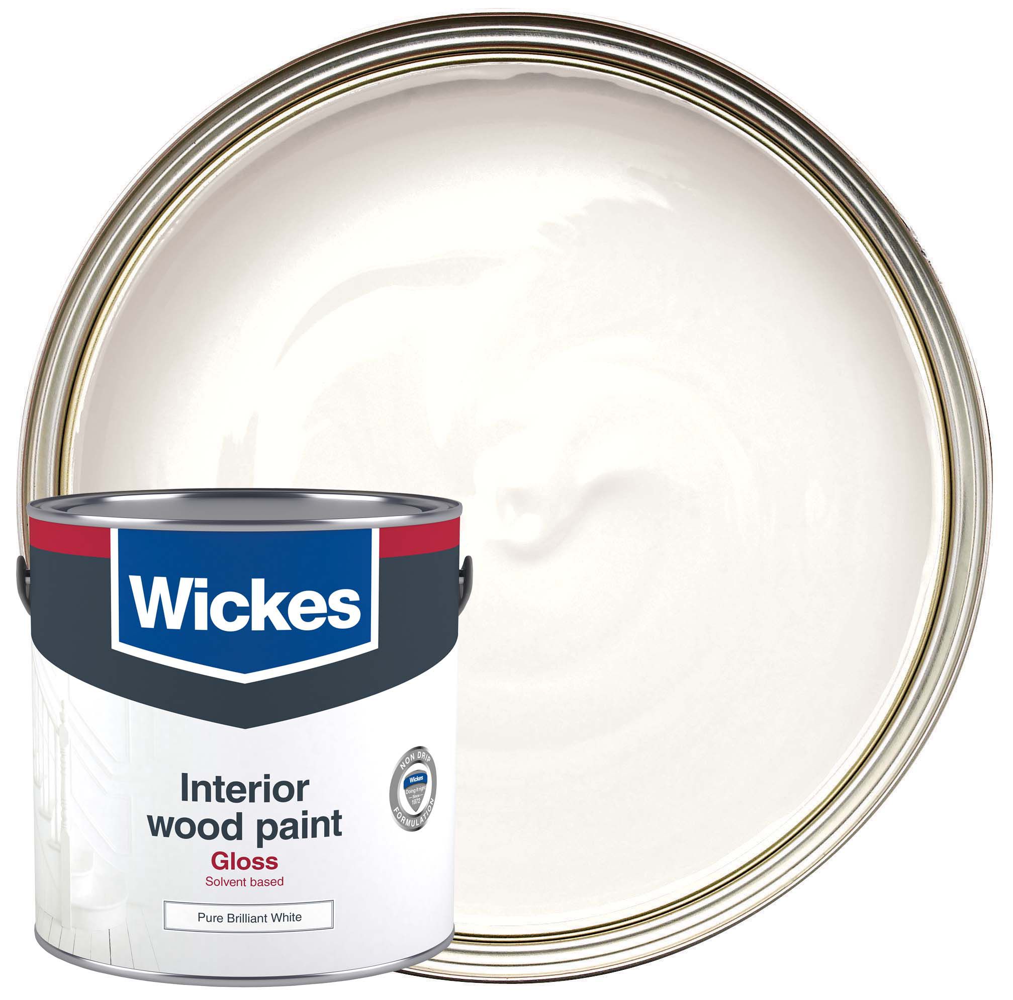 Wickes Non Drip Gloss Wood & Metal Paint - Pure Brilliant White - 2.5L