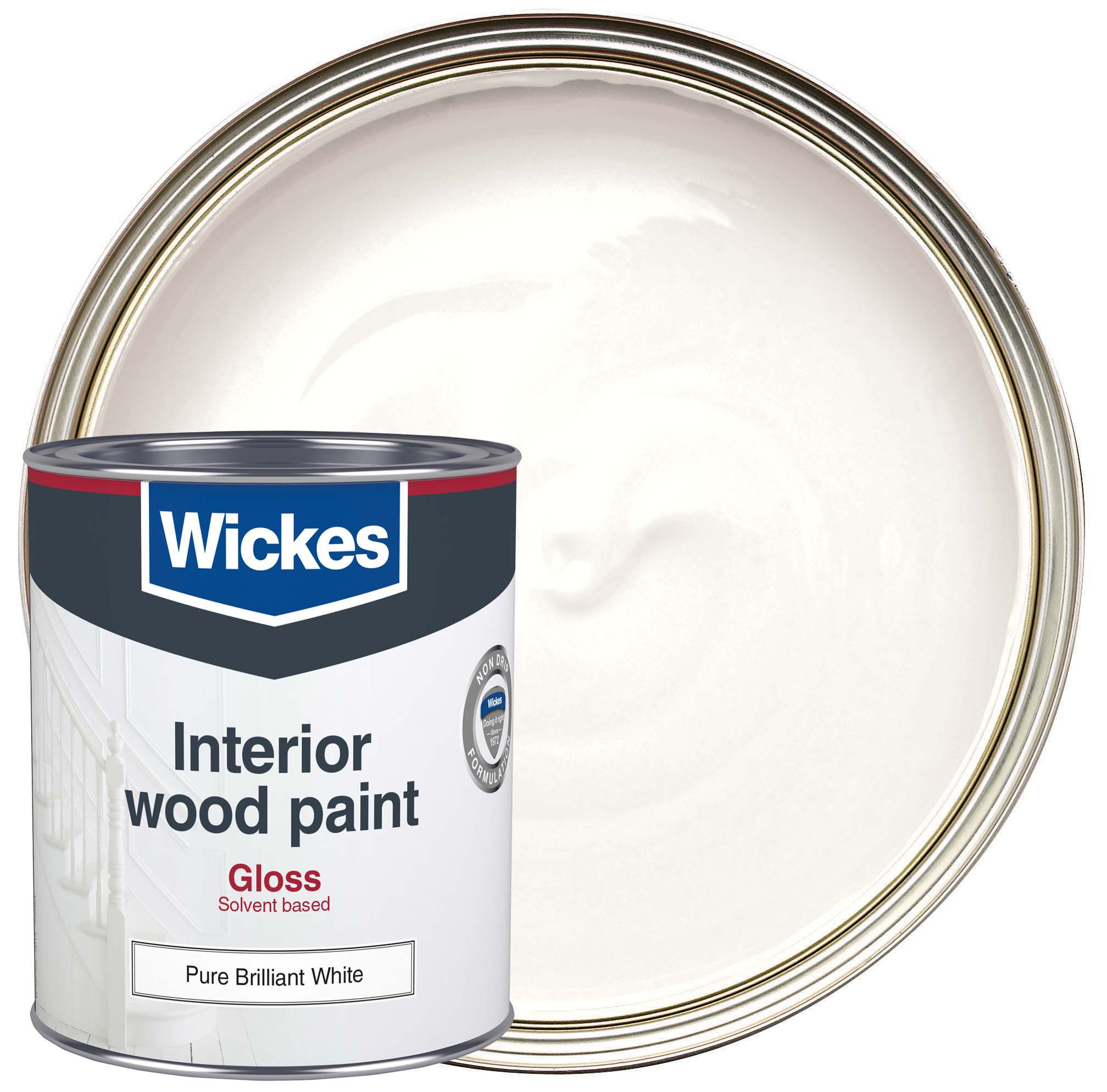 Image of Wickes Non Drip Gloss Wood & Metal Paint - Pure Brilliant White - 750ml