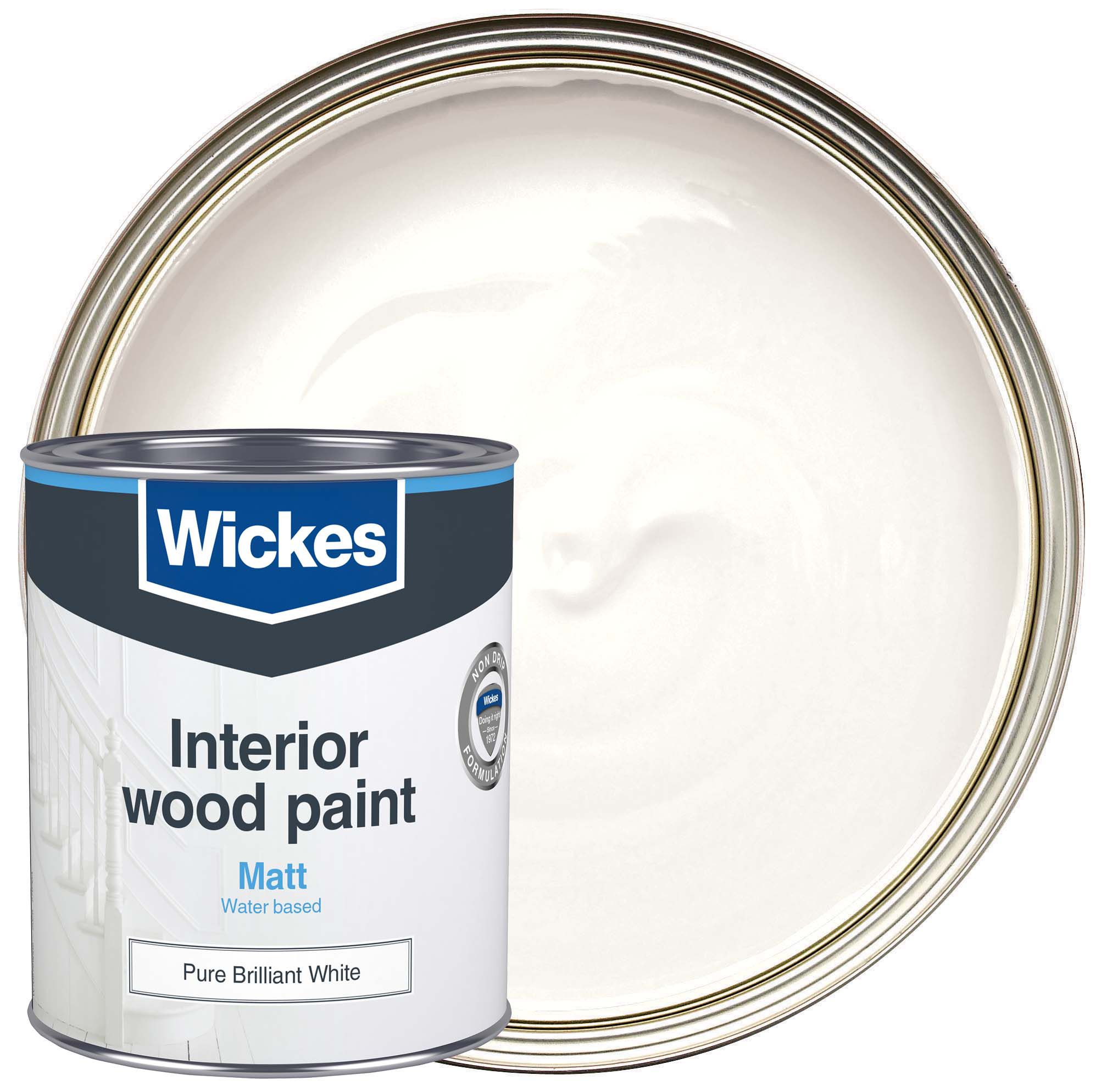 Wickes Non Drip Matt Wood & Metal Paint - Pure Brilliant White - 750ml