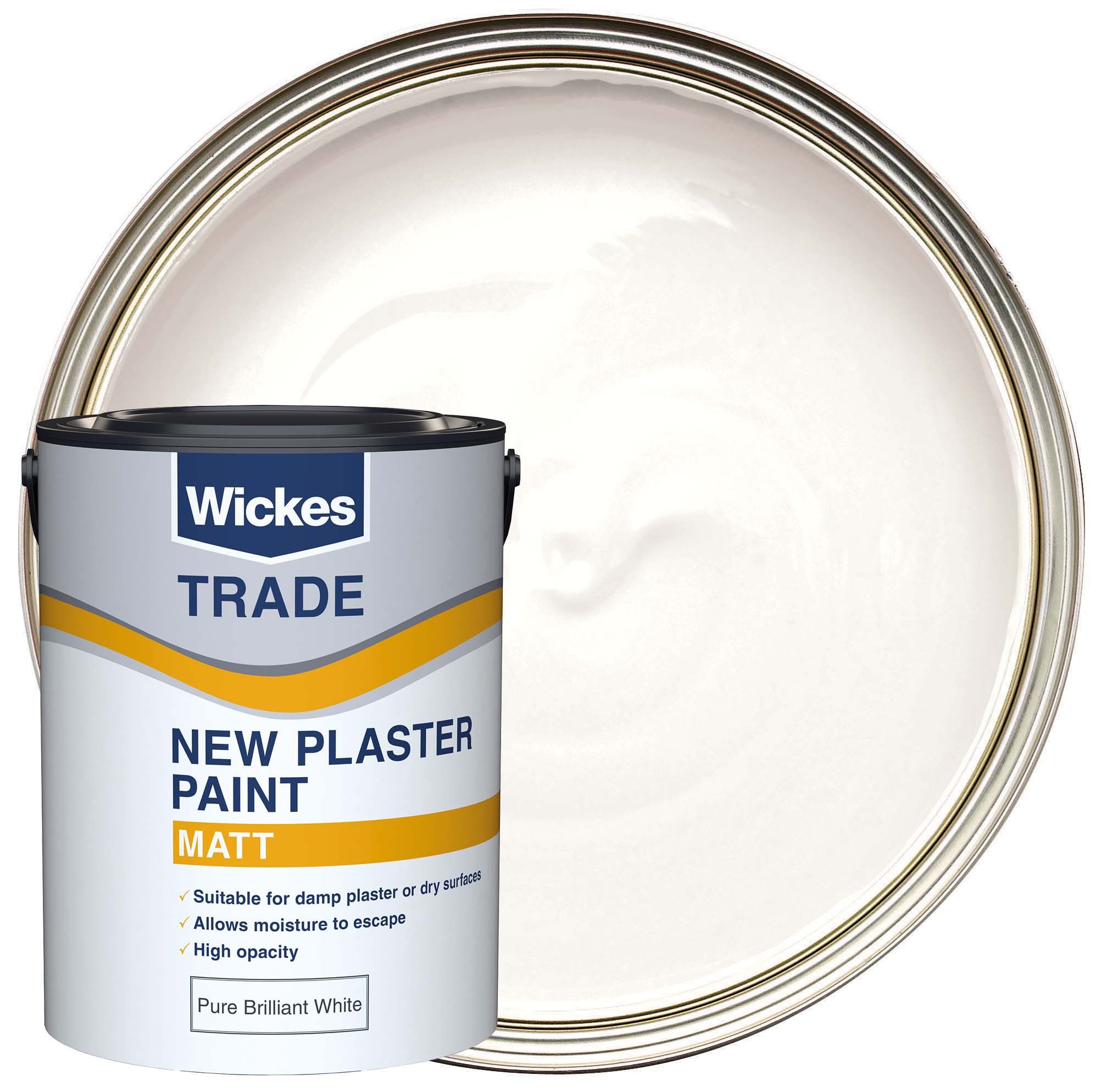 Image of Wickes Trade Matt Emulsion Paint for New Plaster - Pure Brilliant White - 5L
