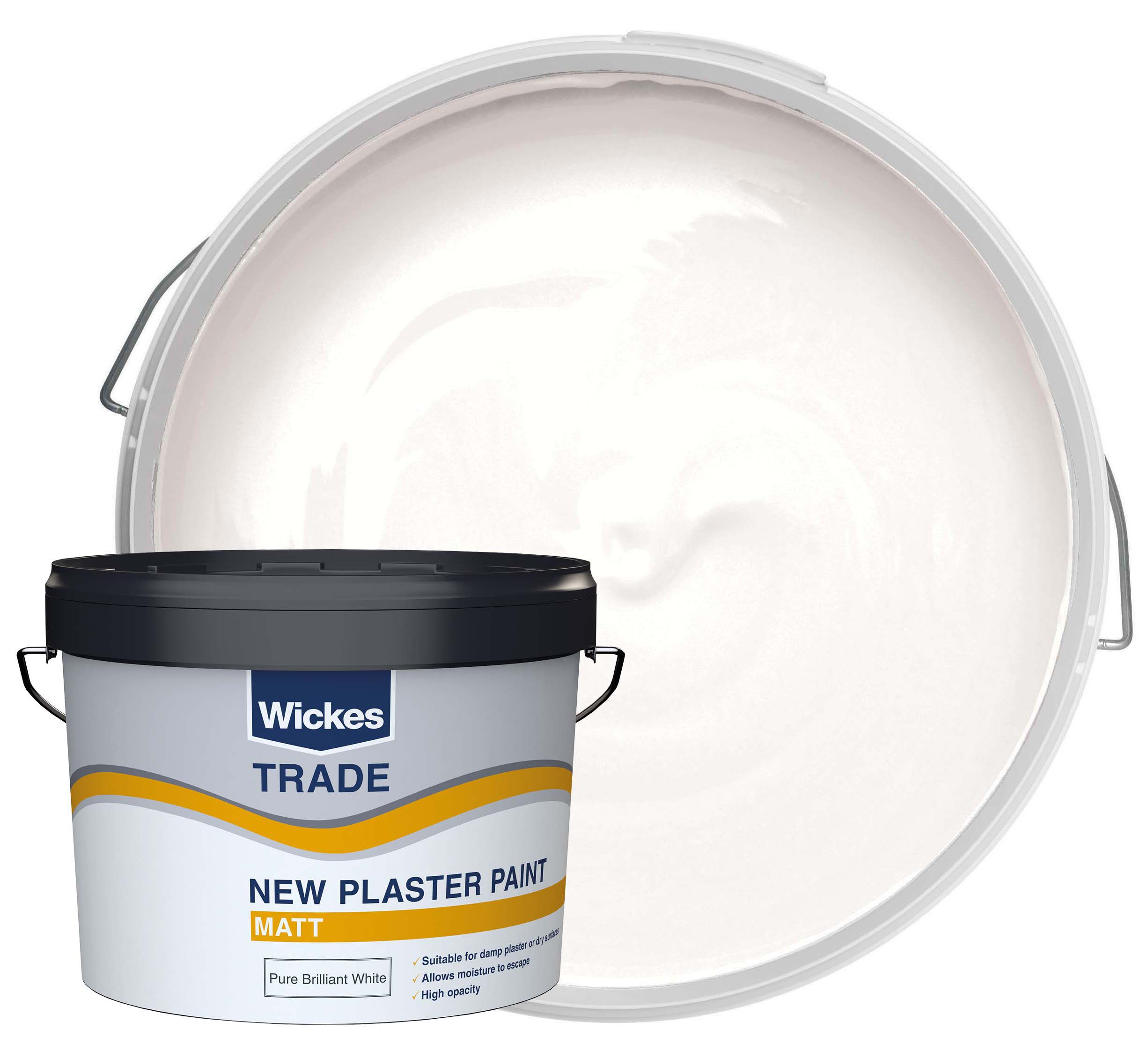 Image of Wickes Trade Matt Emulsion Paint for New Plaster - Pure Brilliant White - 10L