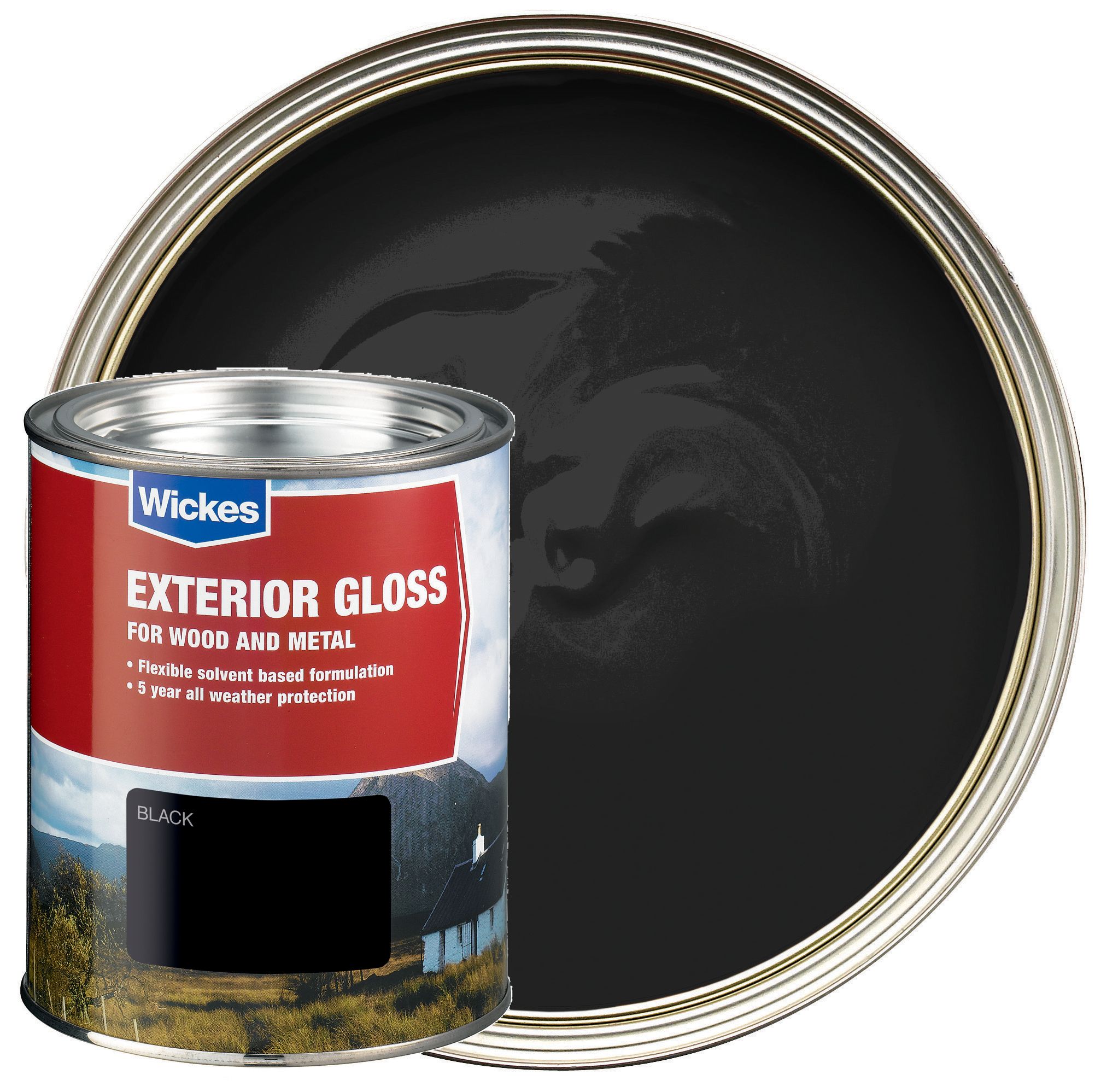 Wickes Exterior Gloss Paint - Black - 750ml