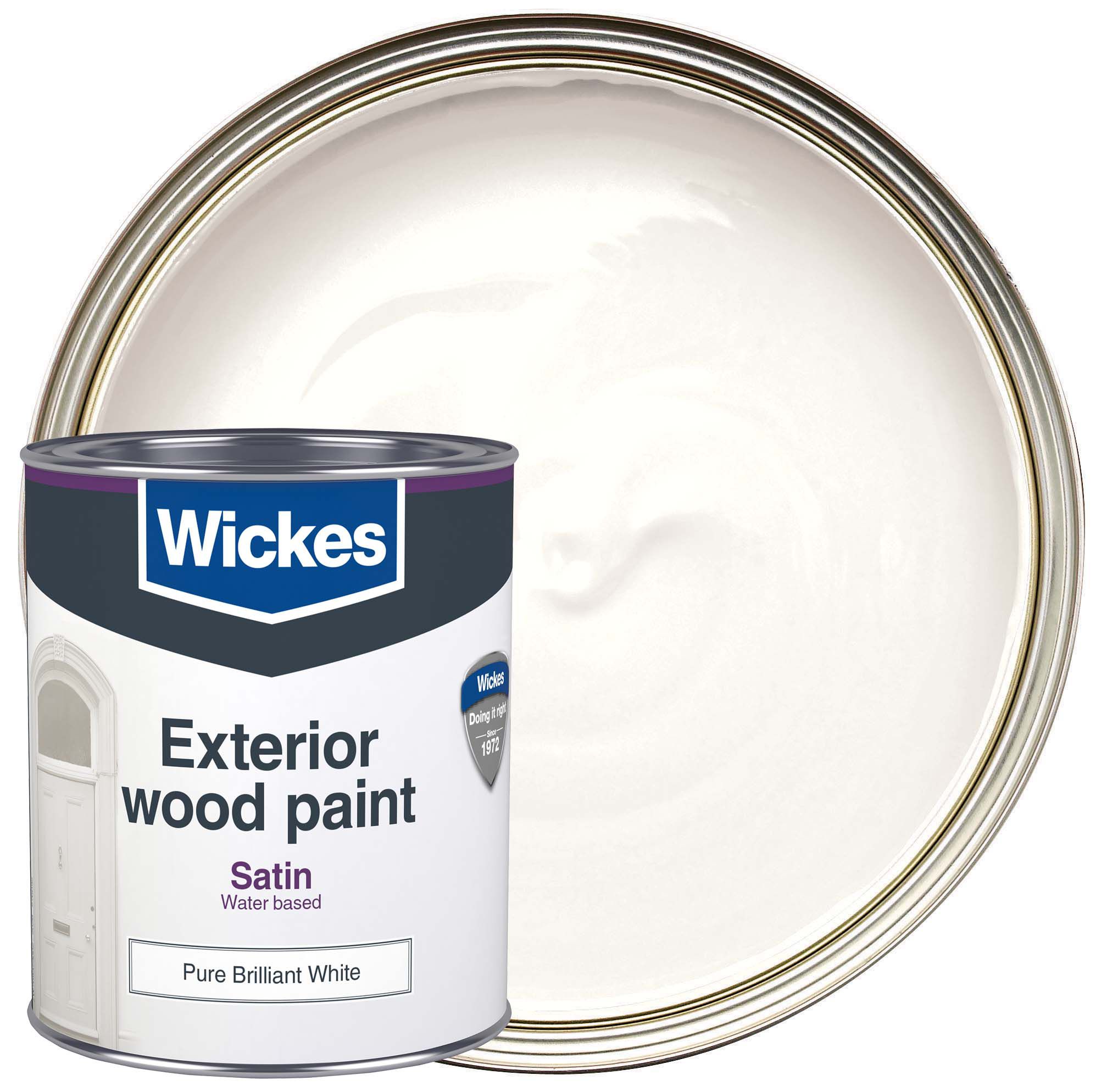 Image of Wickes Exterior Satinwood Paint Pure Brilliant White 750ml