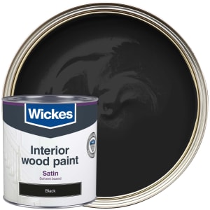 Wickes One Coat Satin Wood & Metal Paint - Black - 750ml