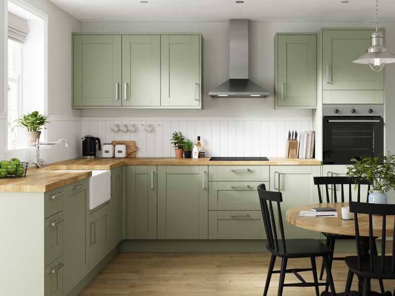 Ohio Sage Shaker Kitchen, Wickes Lifestyle Kitchens