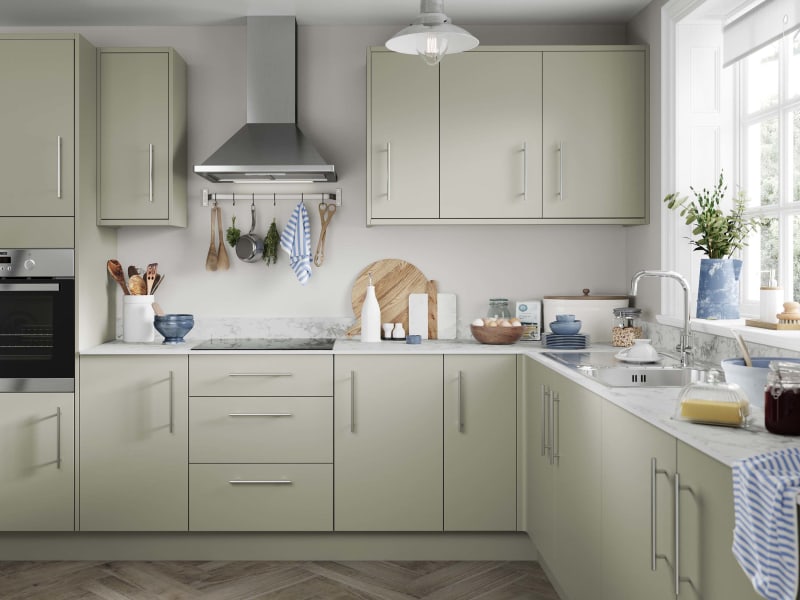 Ohio Sage Shaker Kitchen, Wickes Lifestyle Kitchens