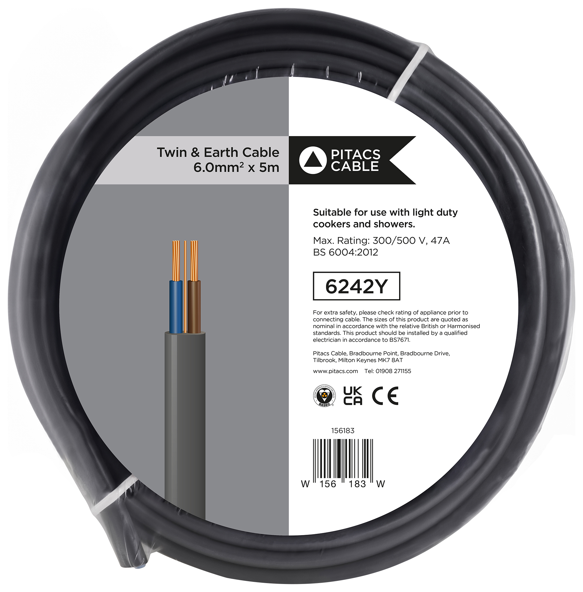 Image of Twin & Earth 6242Y Grey Cable - 6mm² - 5m