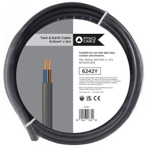 Wickes Twin & Earth Cable - Grey 6.0mm2 x 5m