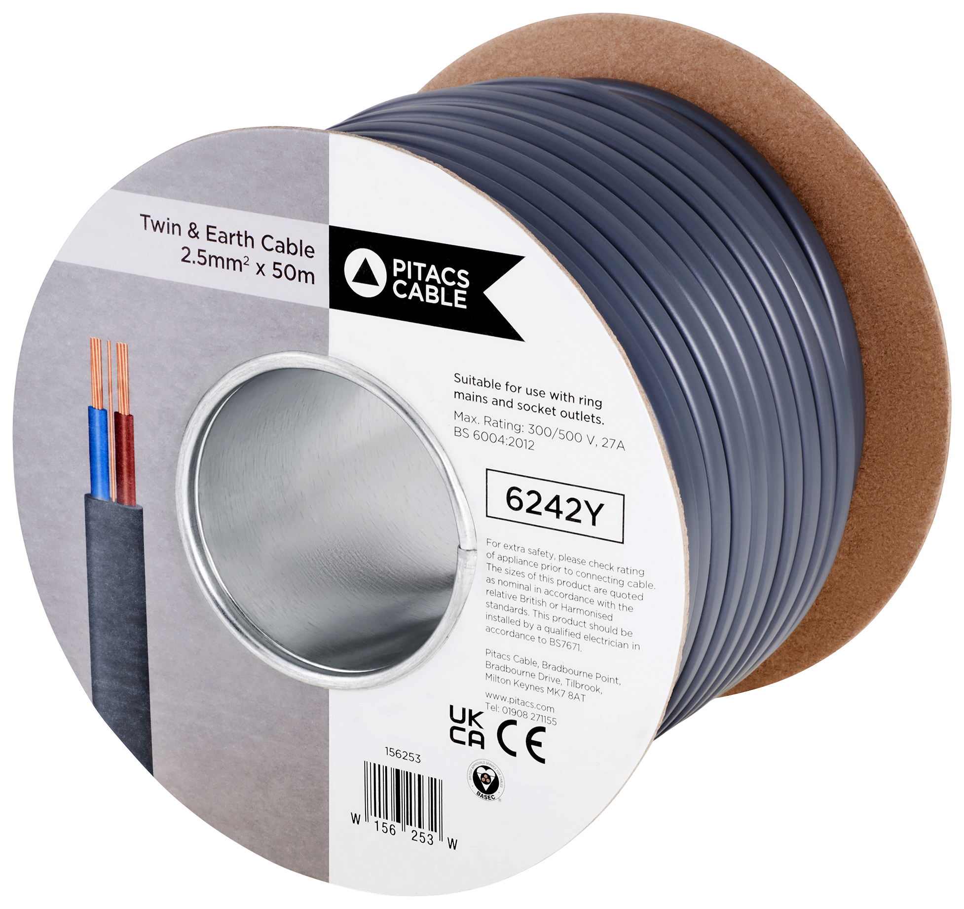 Image of Twin & Earth 6242Y Grey Cable - 2.5mm² - 50m