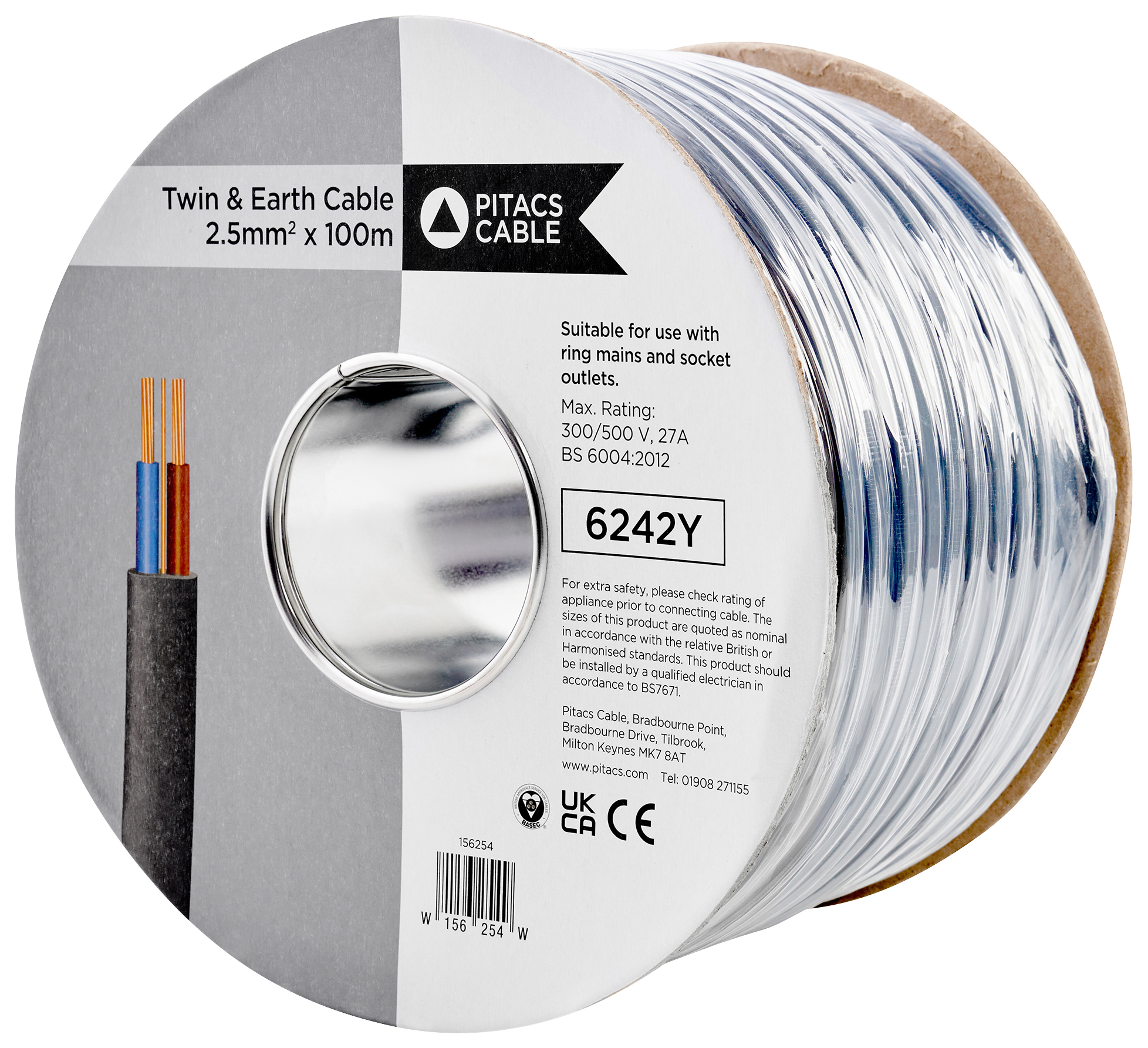 Image of Twin & Earth 6242Y Grey Cable - 2.5mm² - 100m