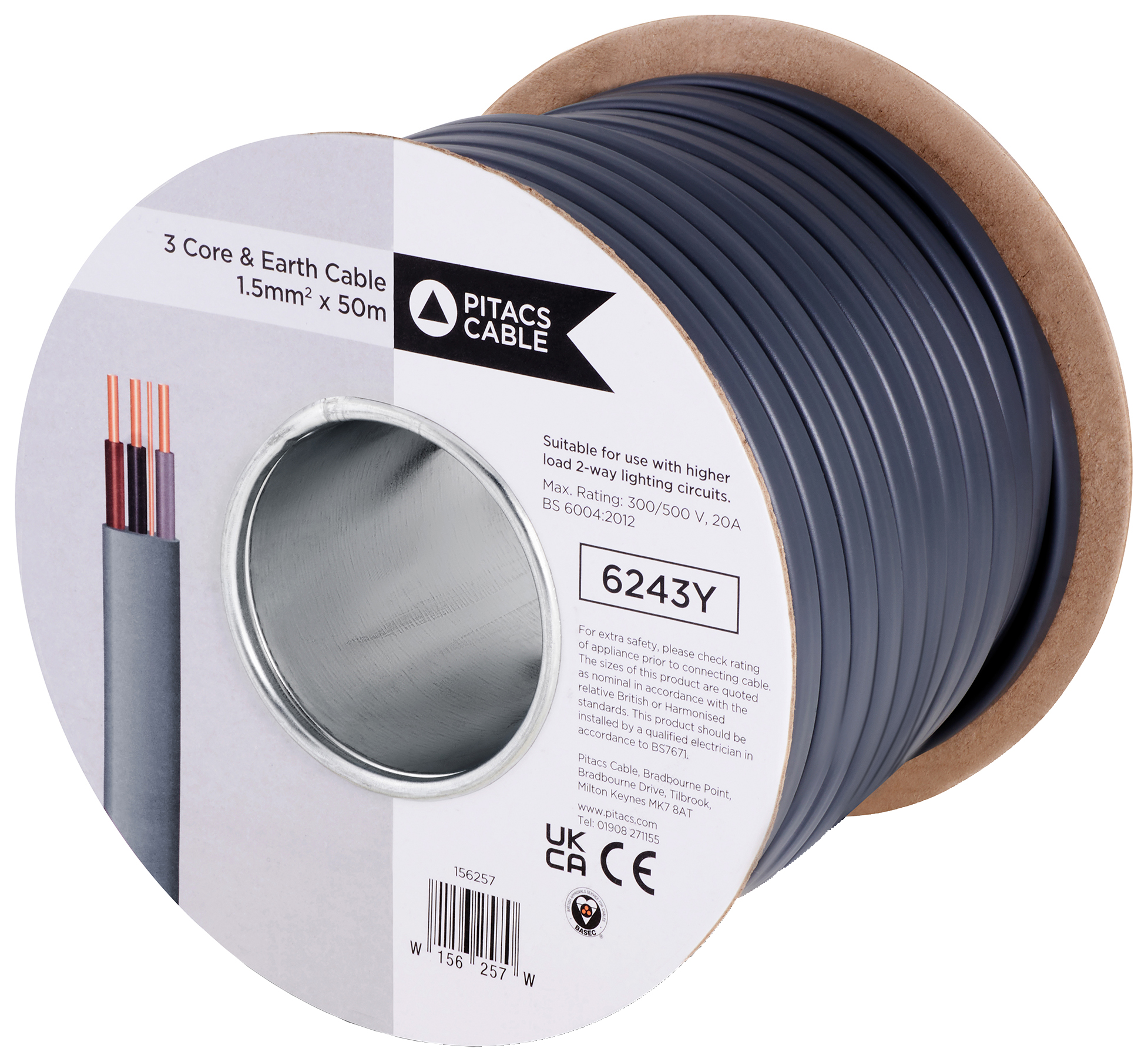 Image of 3 Core & Earth 6243YH Grey Cable - 1.5mm² - 50m