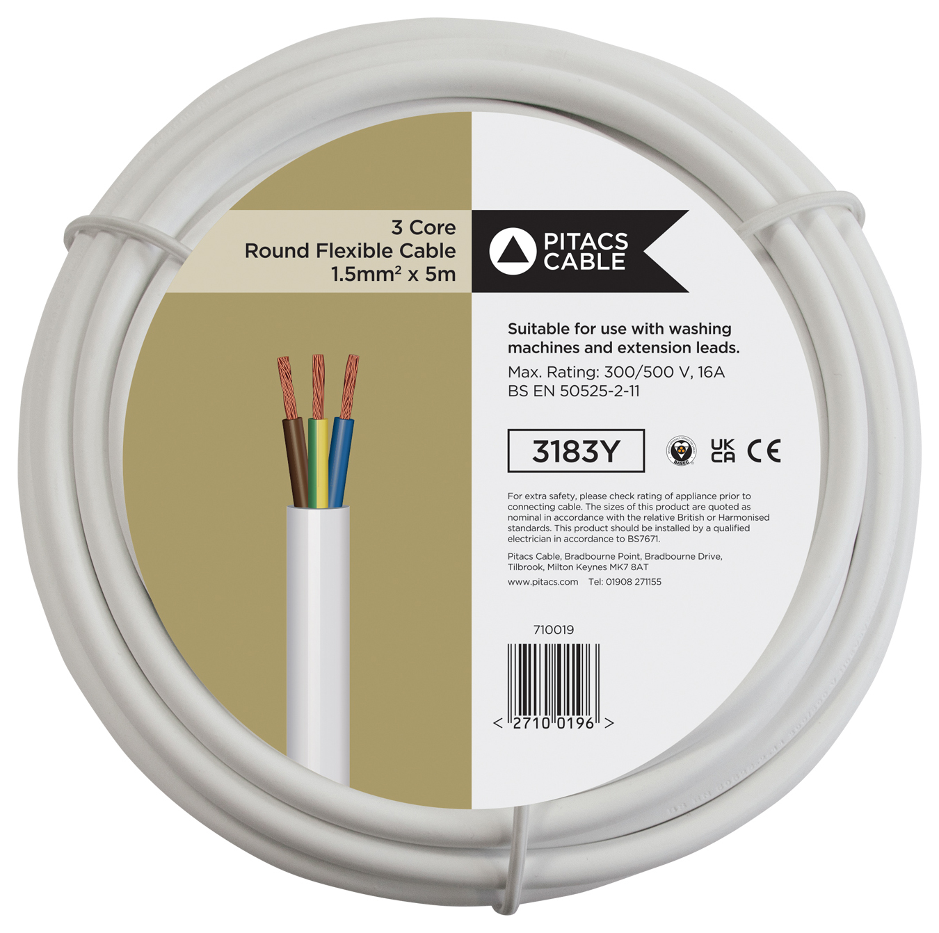 3 Core Heat-resistant Flexible Cable - 2.5mm2 x 5m