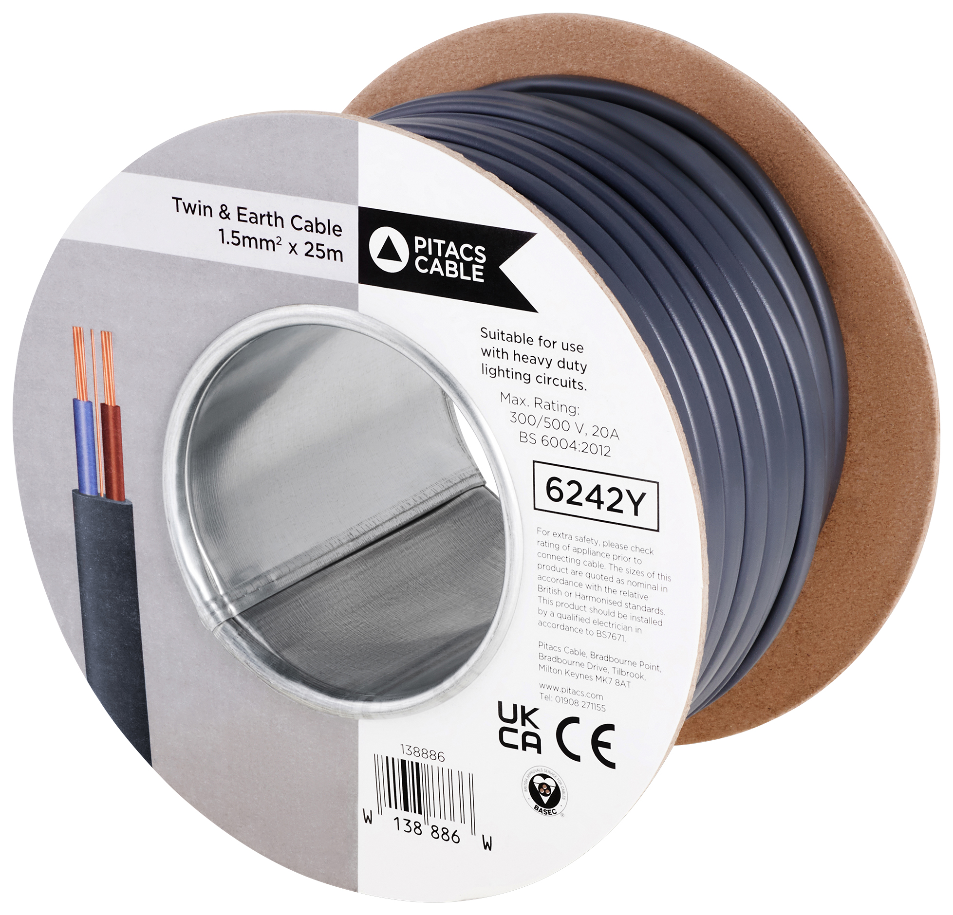 Image of Twin & Earth 6242Y Grey Cable - 1.5mm² - 25m