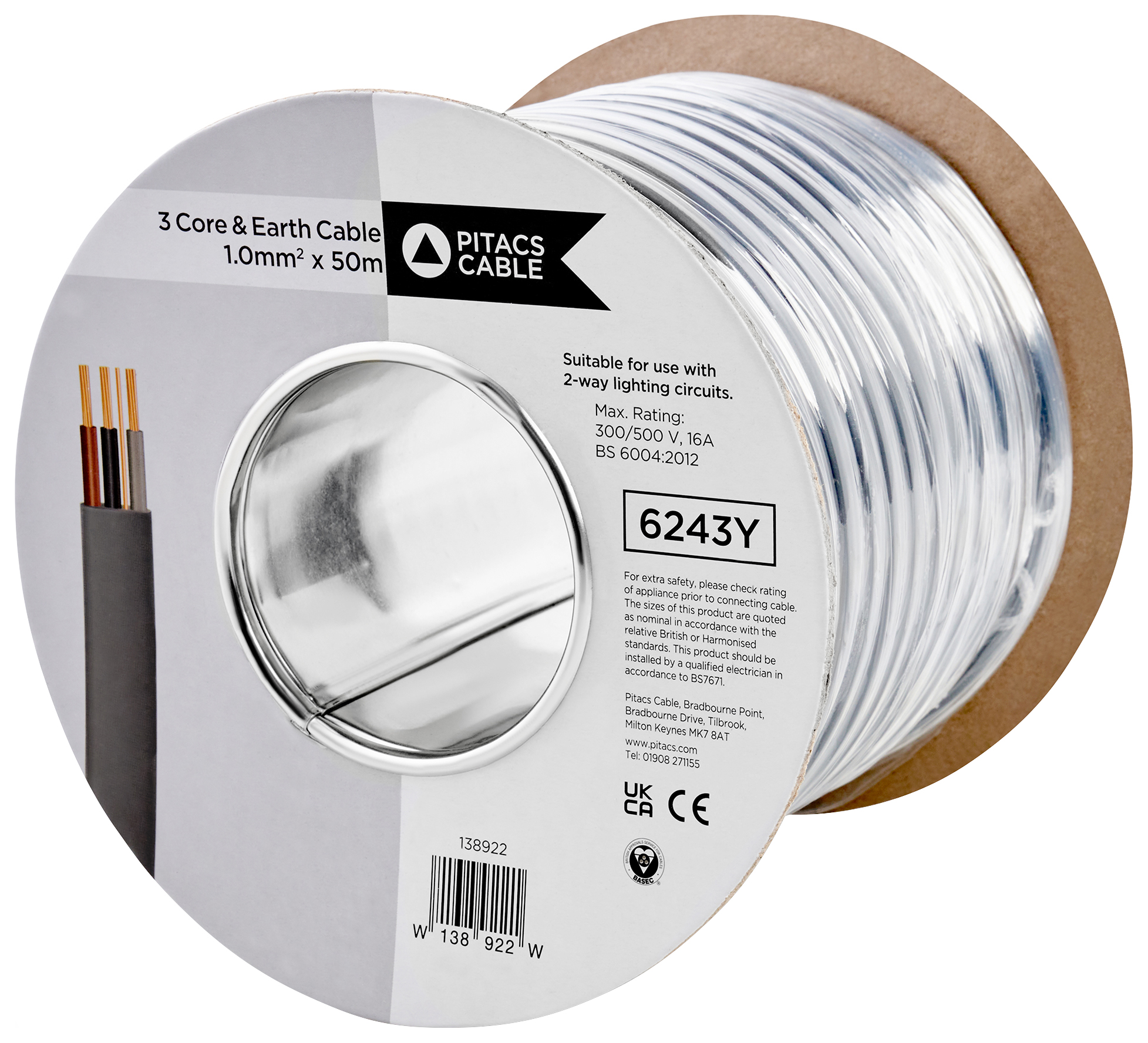 Pitacs 3 Core 6243Y Grey Earth Cable - 1.0mm² - 50m
