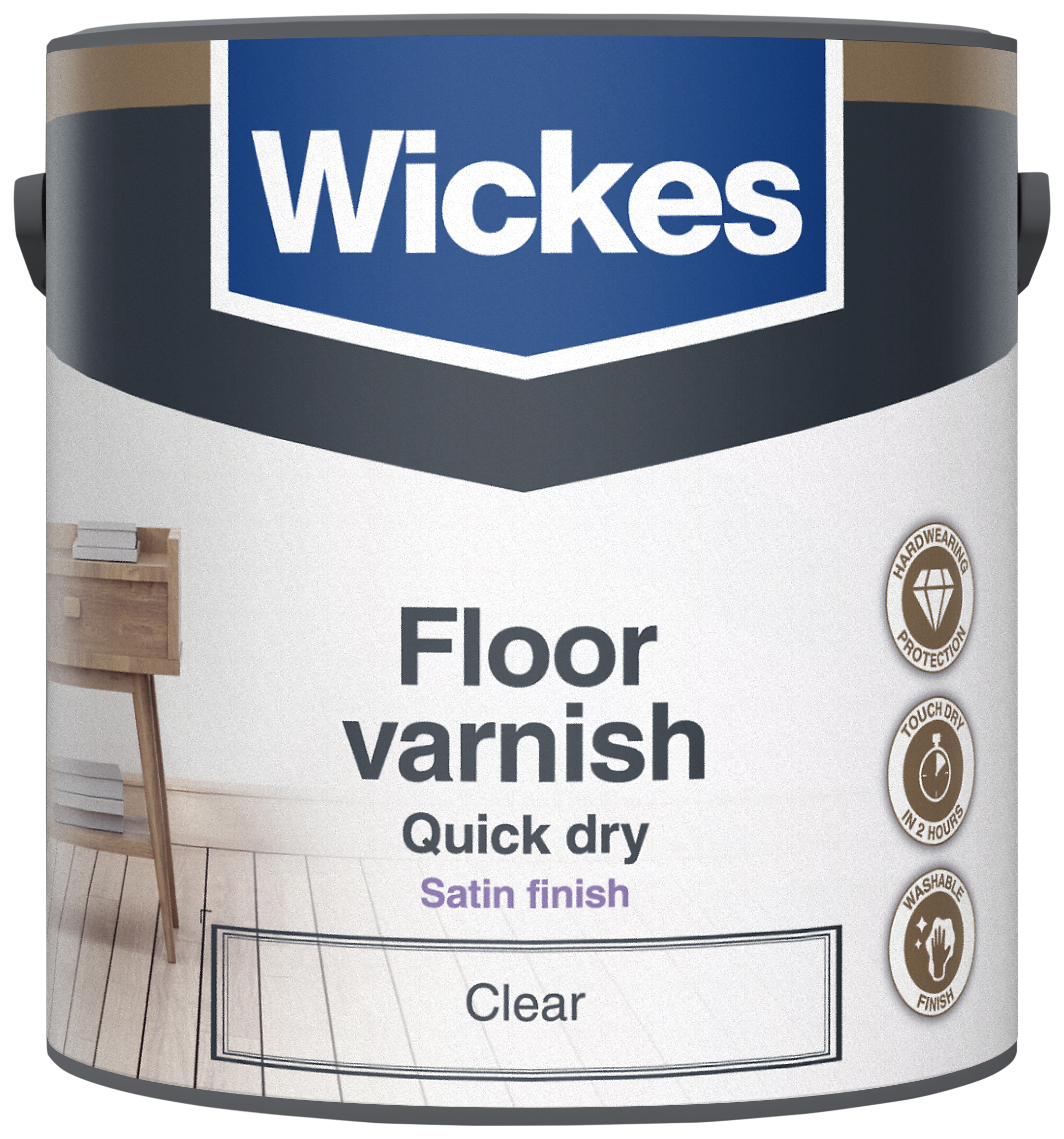 Wickes Quick Dry Satin Floor Varnish - Clear - 2.5L