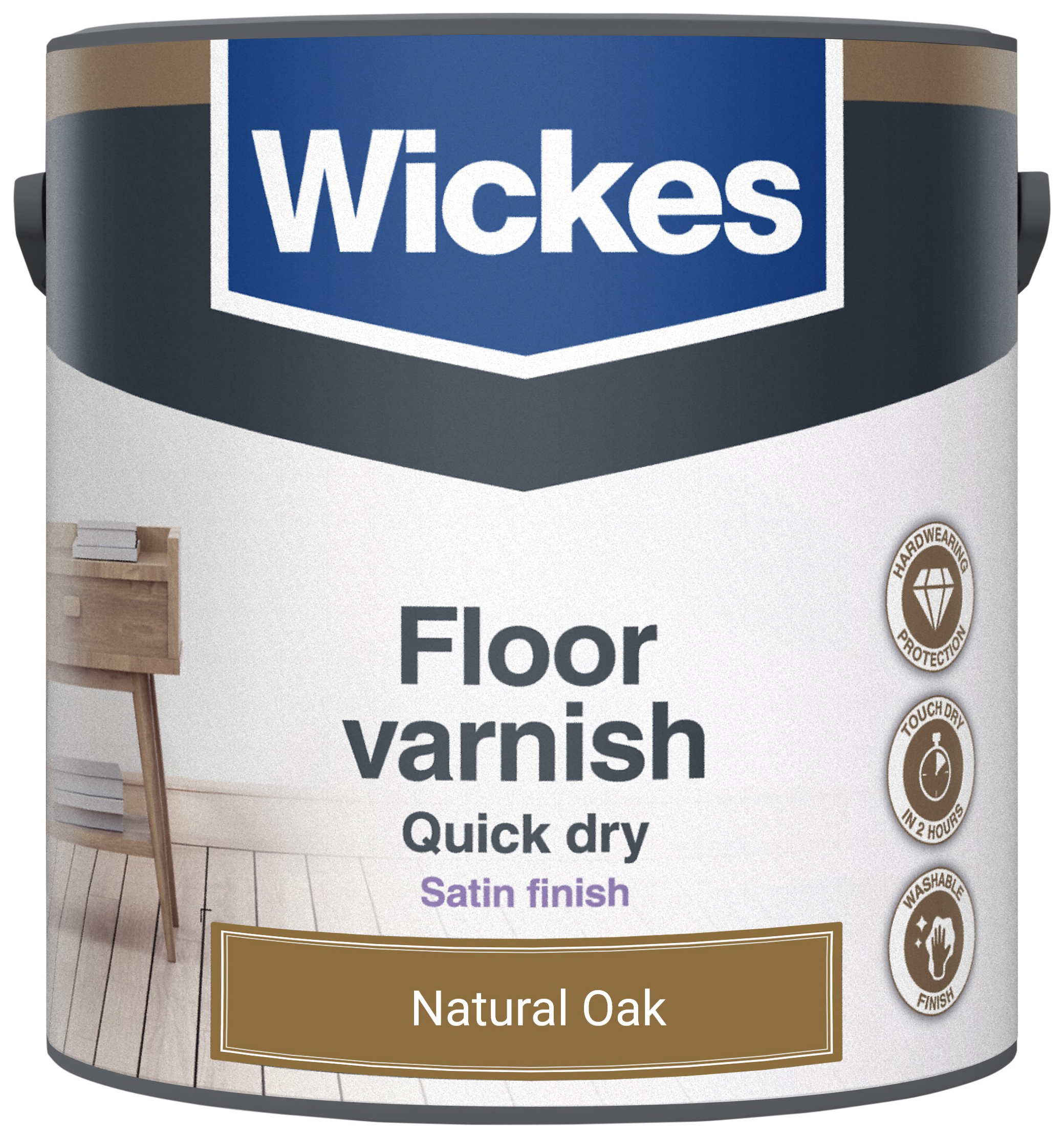 Wickes Quick Dry Satin Floor Varnish - Natural Oak - 2.5L