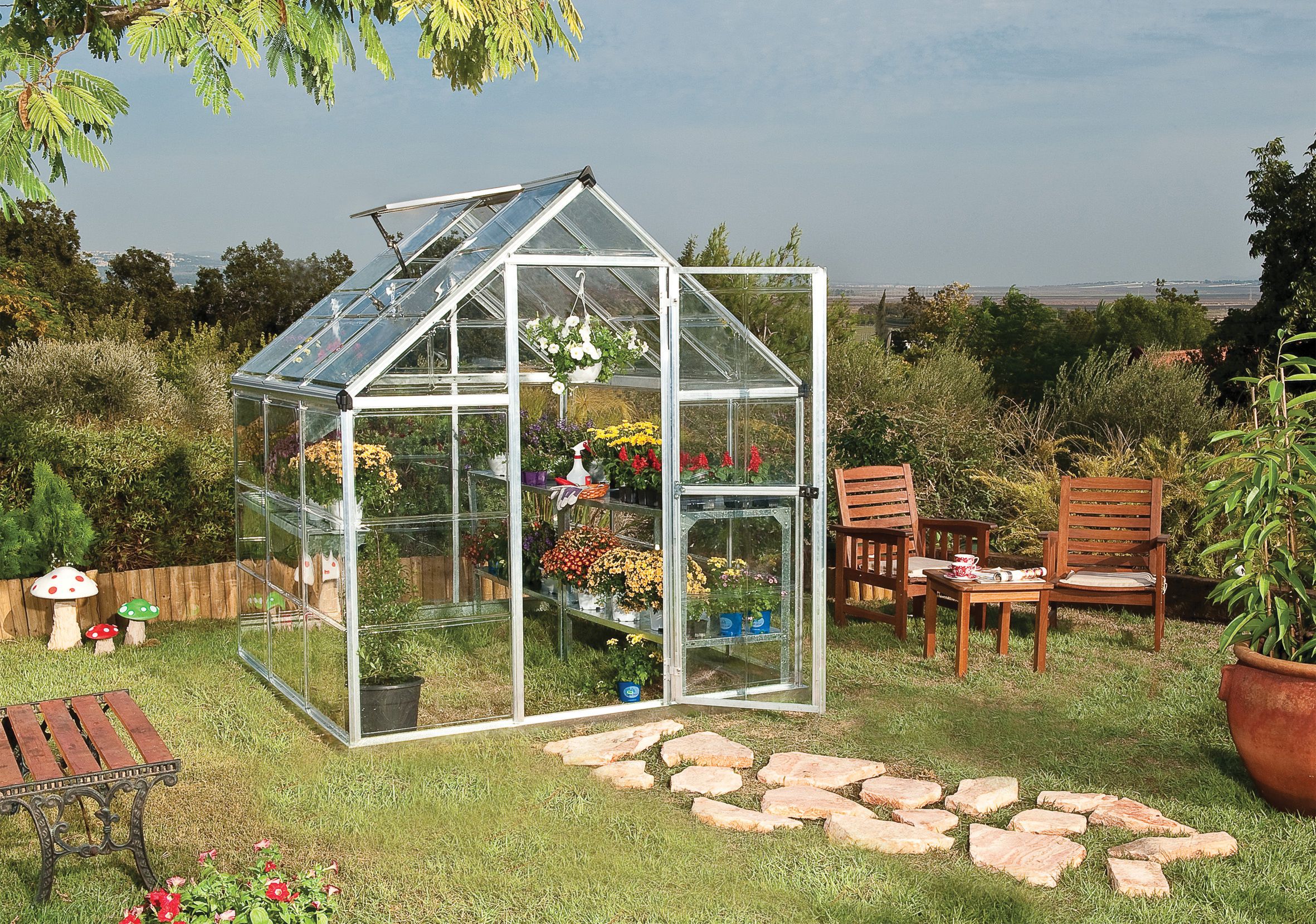 Image of Palram Canopia 6 x 6ft Harmony Aluminium Apex Greenhouse with Clear Polycarbonate Panels