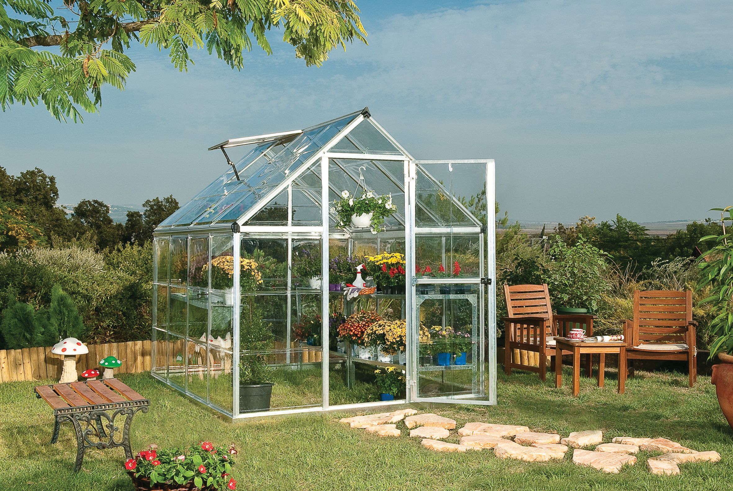 Palram Silver Canopia Harmony Aluminium Apex Greenhouse with Clear Polycarbonate Panels - 6 x 8ft