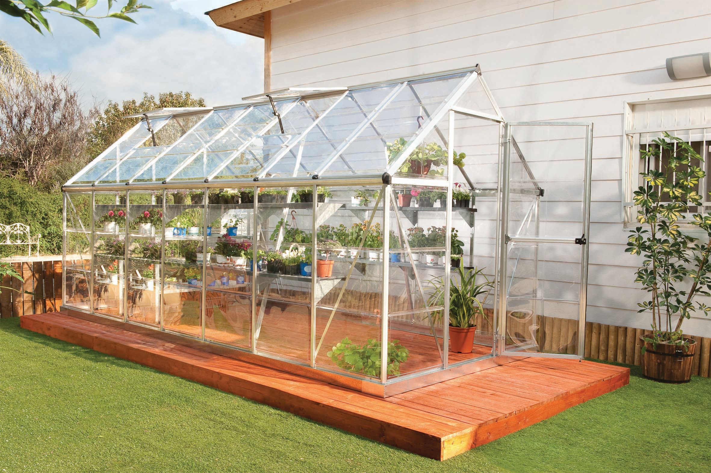 Palram Canopia Harmony Large Aluminium Apex Long Greenhouse with Polycarbonate Panels - 6 x 14ft