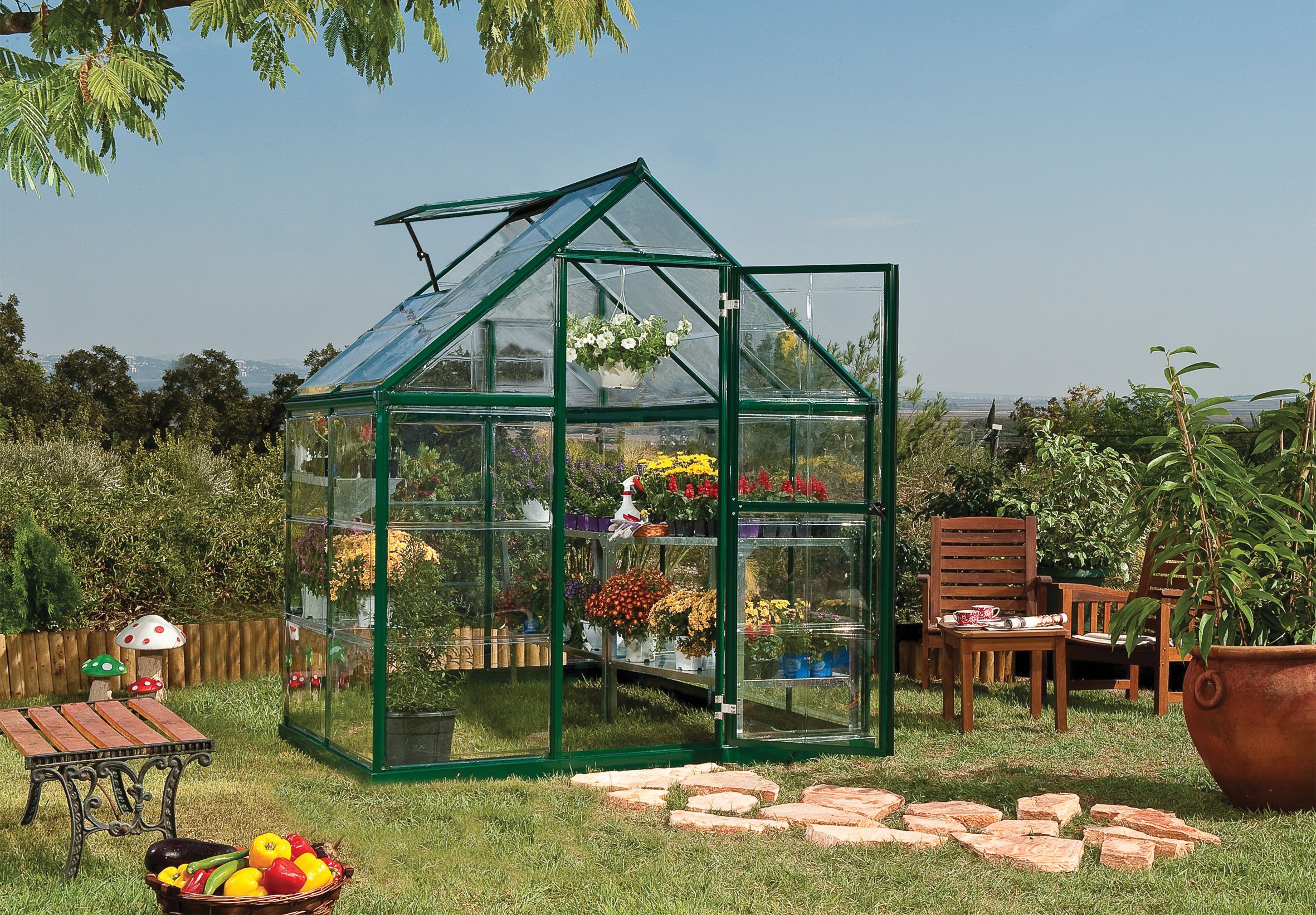 Image of Palram Canopia 6 x 4ft Harmony Aluminium Apex Greenhouse with Polycarbonate Panels