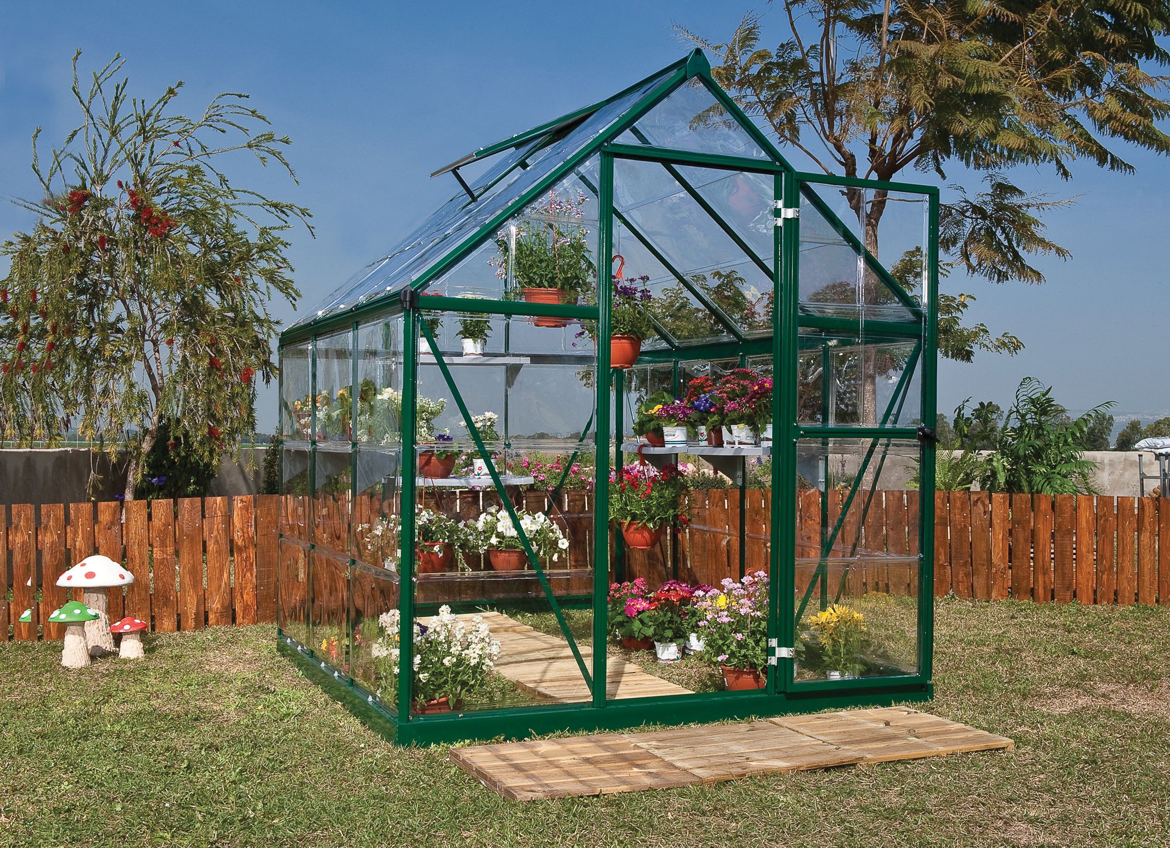 Palram Green anopia Harmony Aluminium Apex Greenhouse with Clear Polycarbonate Panels - 6 x 6ft