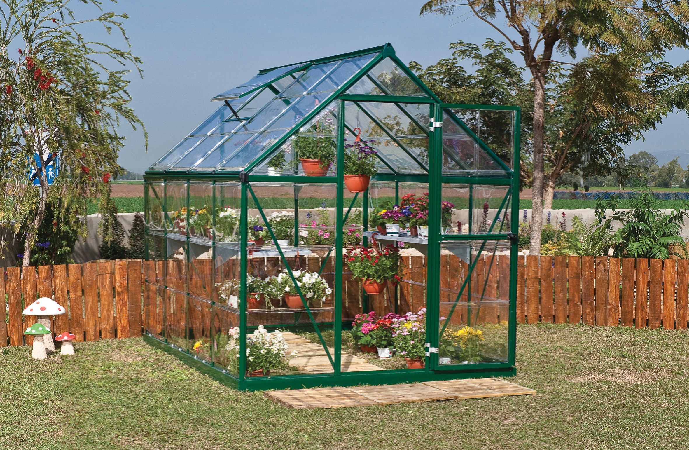 Palram Green Canopia Harmony Aluminium Apex Greenhouse with Clear Polycarbonate Panels - 6 x 8ft