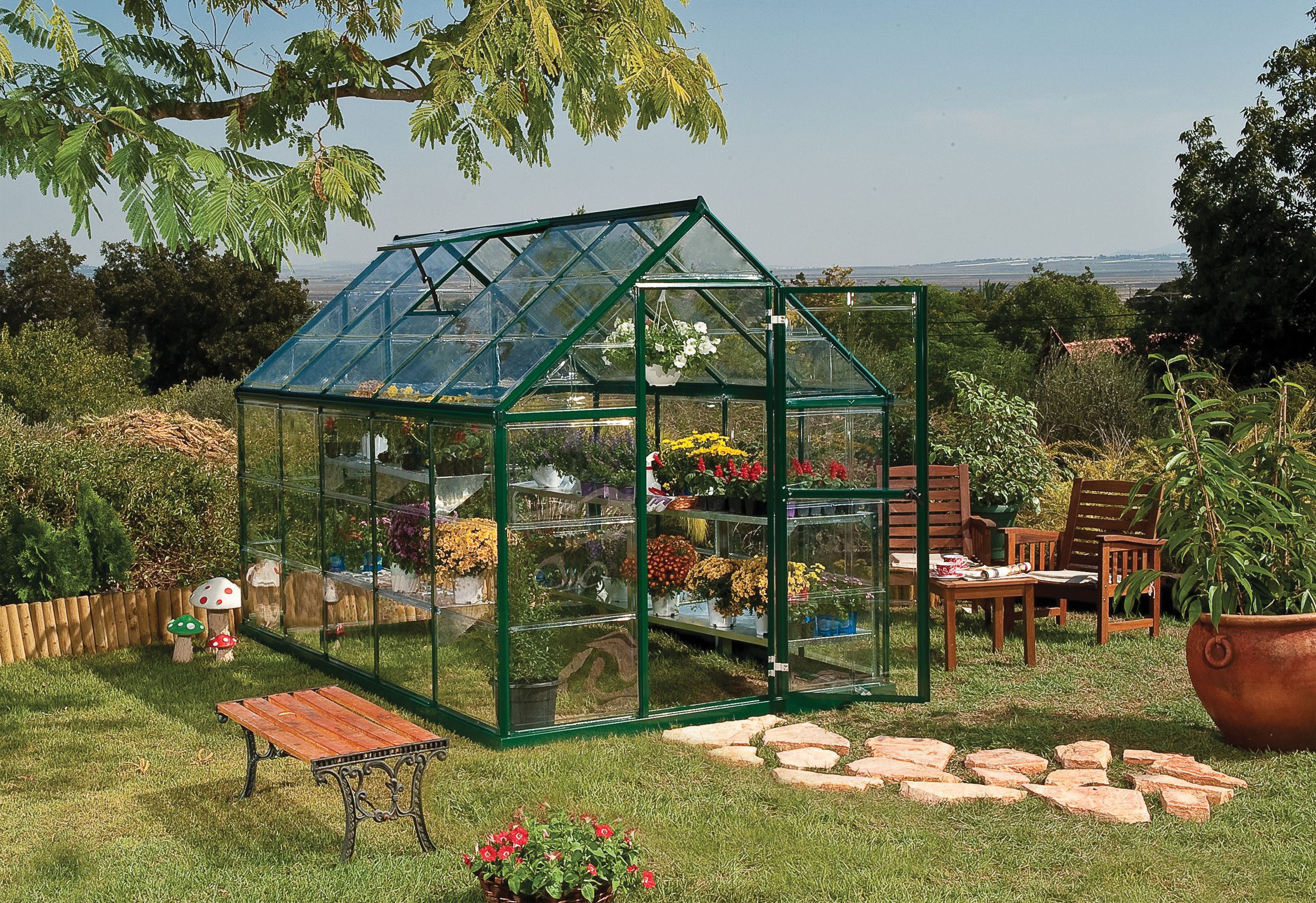 Palram Canopia 6 x 10ft Harmony Large Aluminium Apex Greenhouse with Polycarbonate Panels
