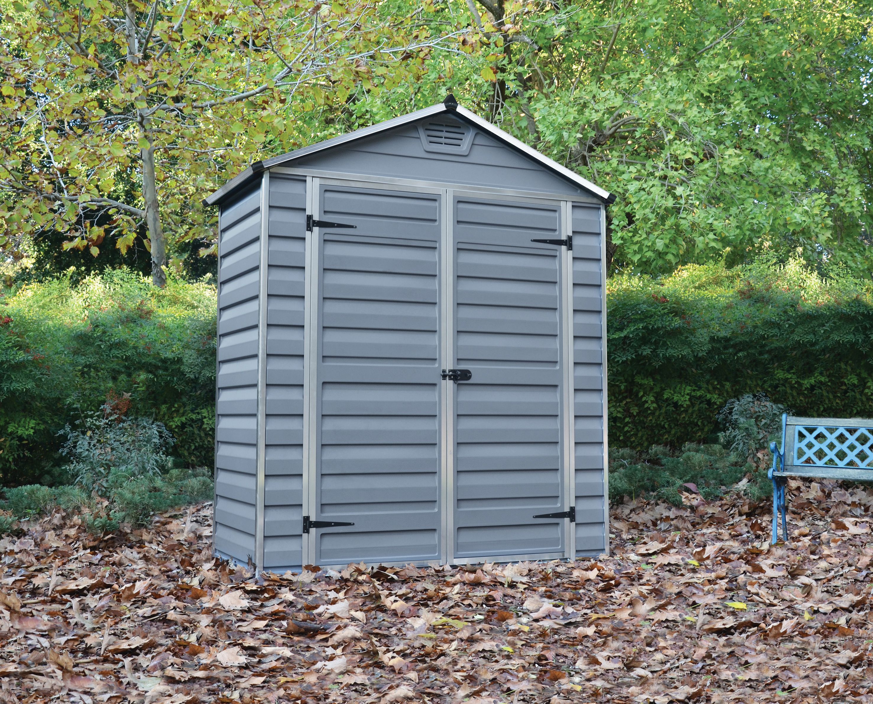 Palram - Canopia 6 x 3ft Back to Wall Double Door Plastic Apex Shed with Skylight Roof