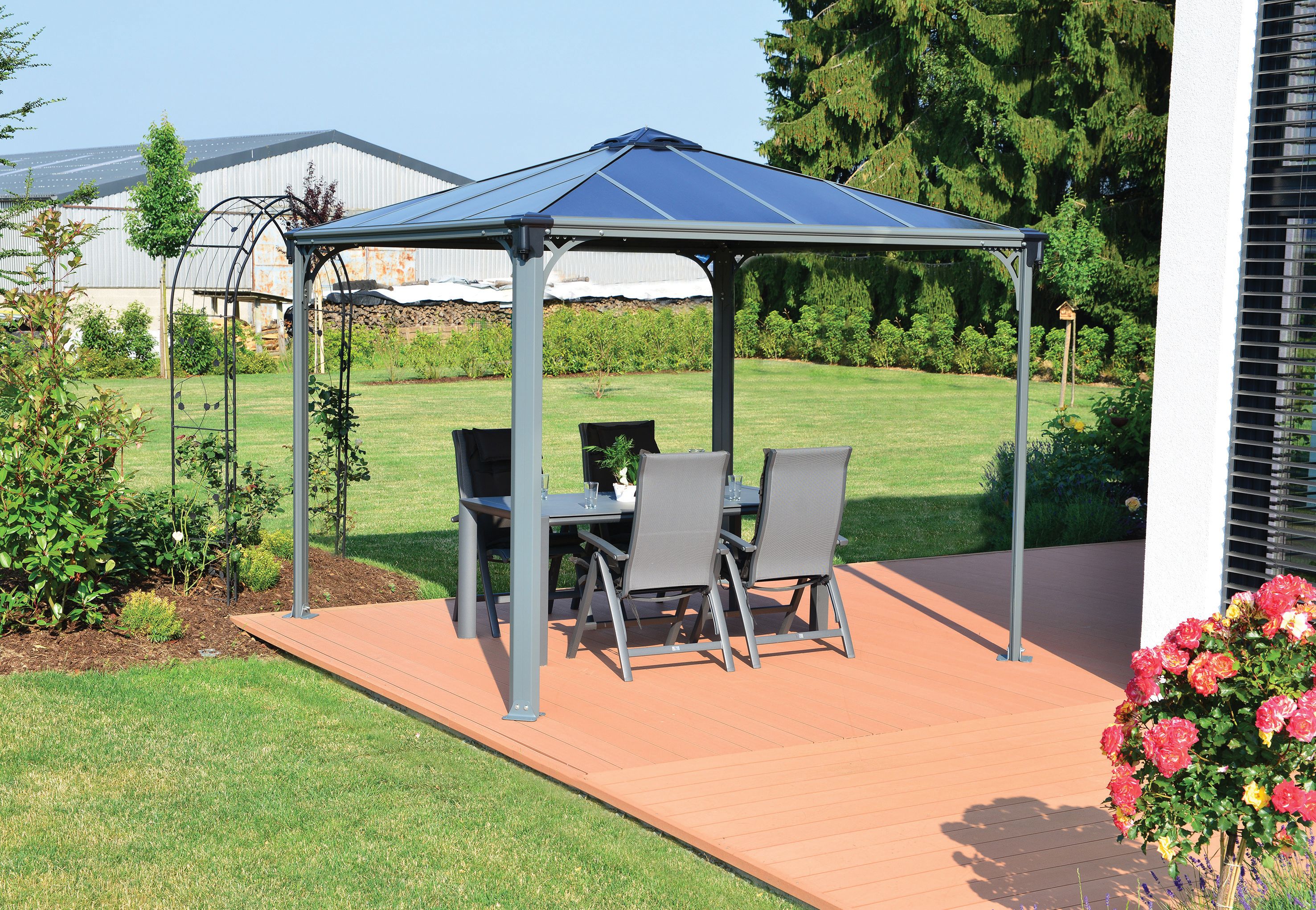 Palram Canopia Palermo Polycarbonate Garden Gazebo Grey - 2.95 x 2.95m