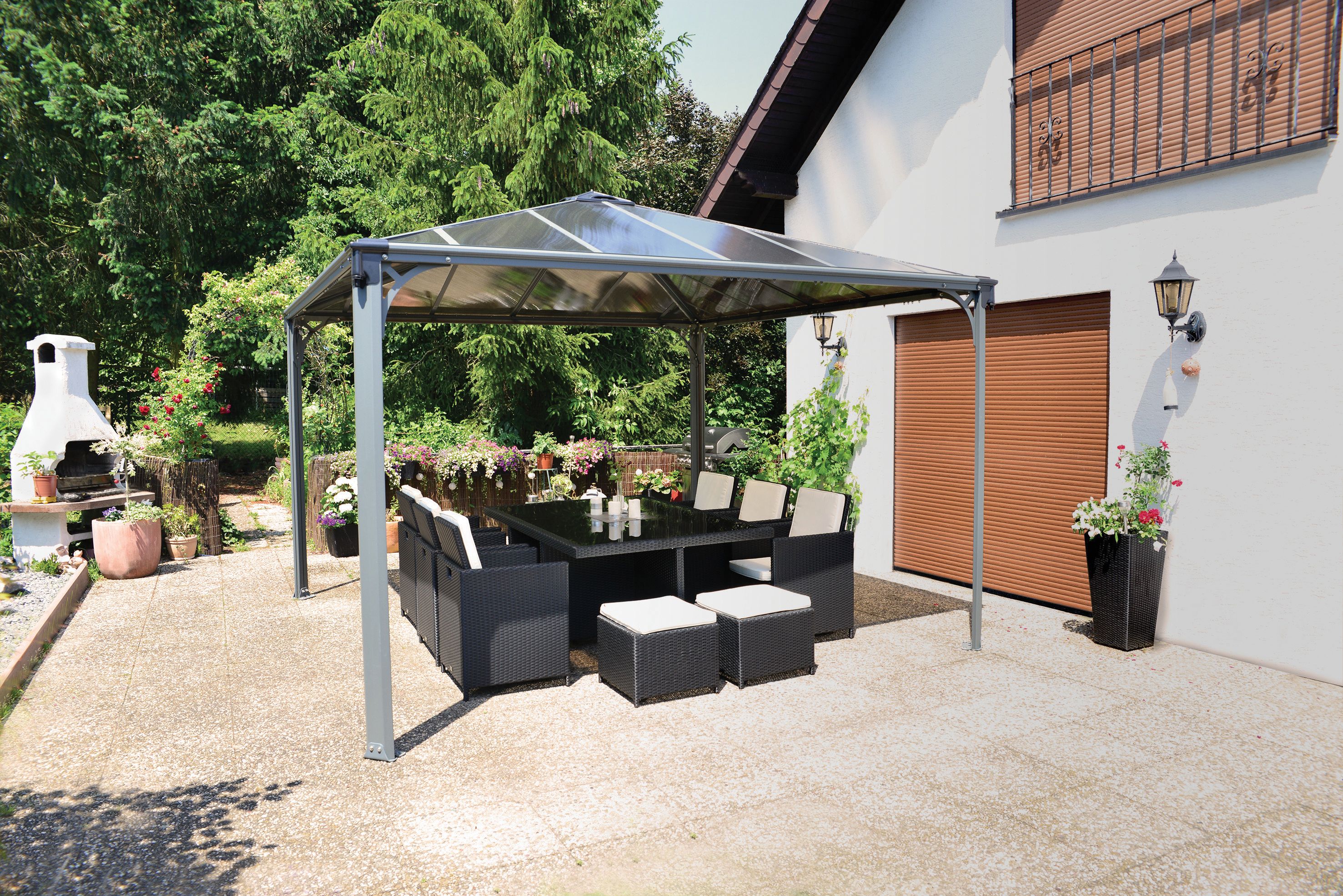 Image of Palram Canopia Palermo Polycarbonate Garden Gazebo Grey - 3.6 x 3.6m