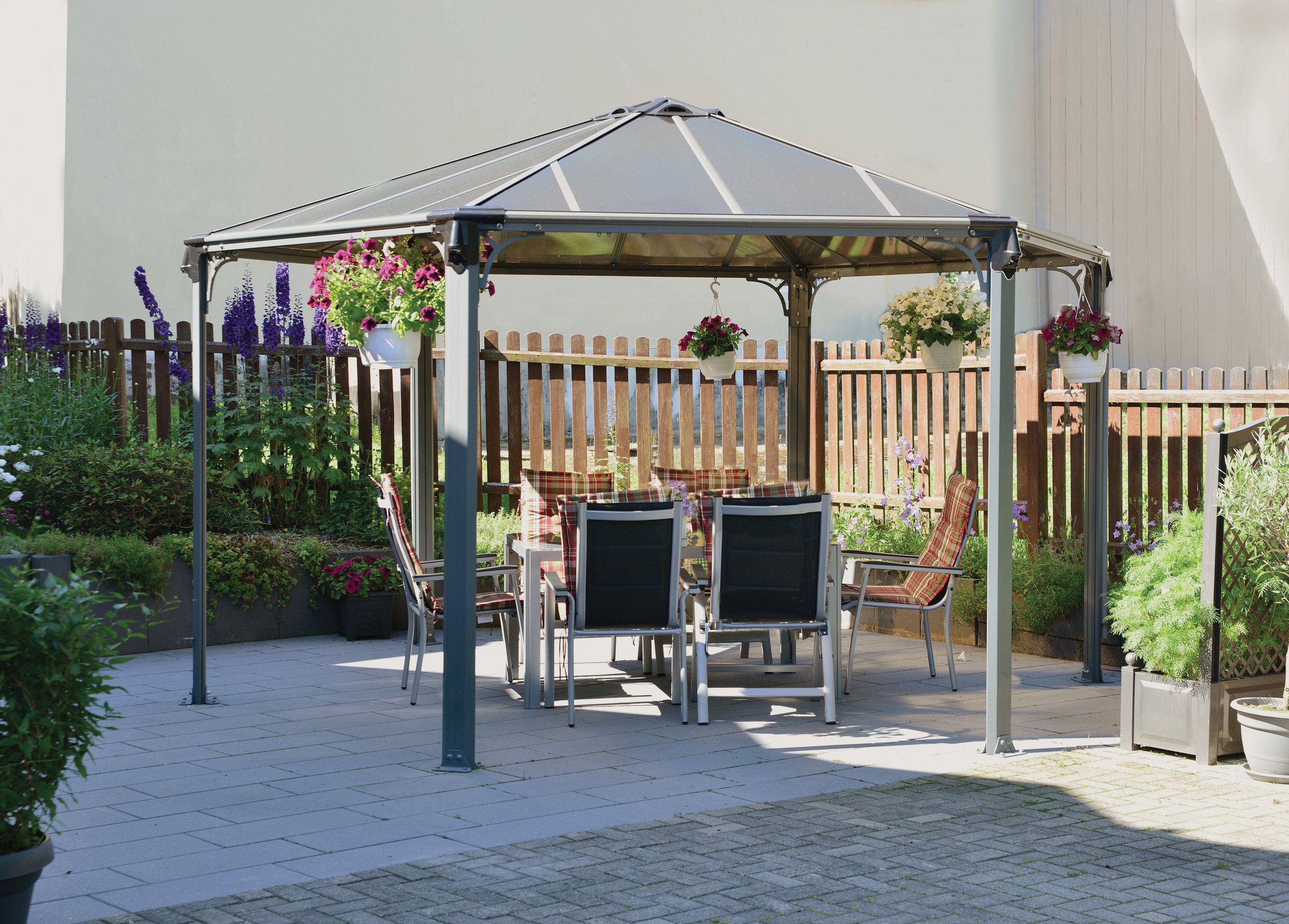 Image of Palram Canopia Monaco Hexagonal Polycarbonate Garden Gazebo Grey - 4.38 x 4.38m