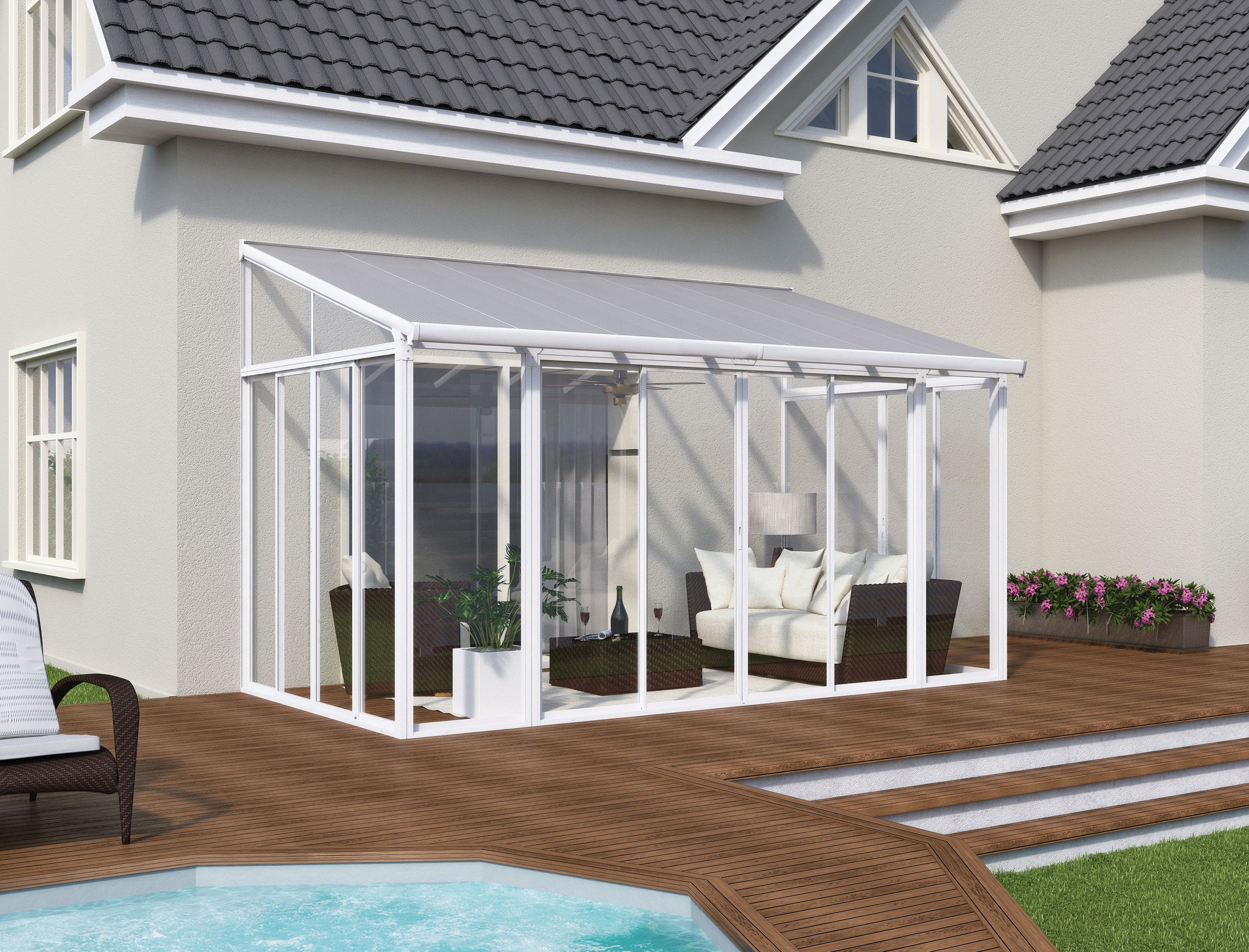 Image of Palram San Remo Lean-To Conservatory White - 2950 x 4300 mm