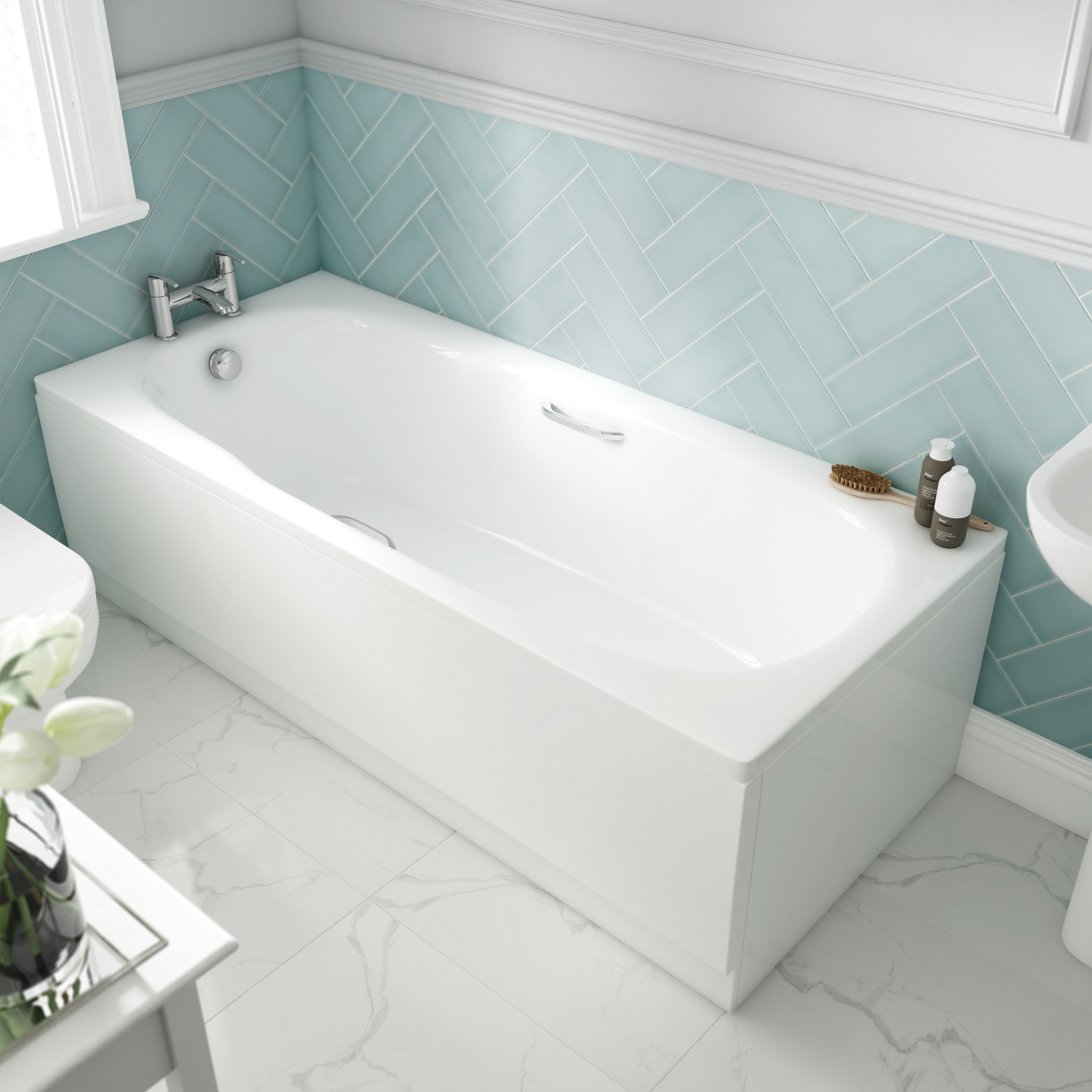 Wickes Avaris Enamel Coated Steel Straight Bath - 1700 x 750mm