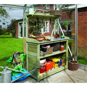 Image of Rowlinson 3 x 2ft Timber Potting Table with Shelves