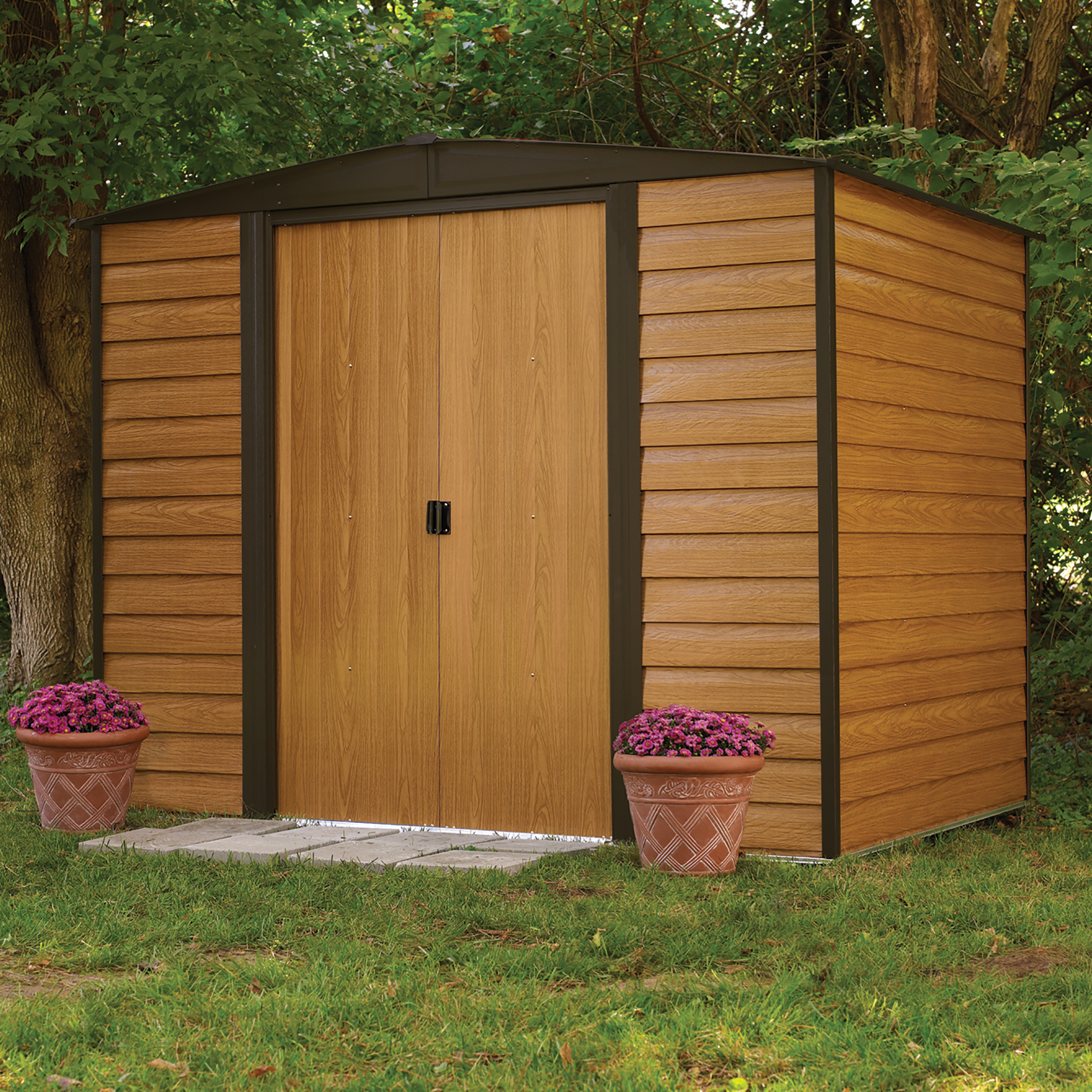 Image of Rowlinson Woodvale 8 x 6ft Double Door Metal Apex Shed without Floor