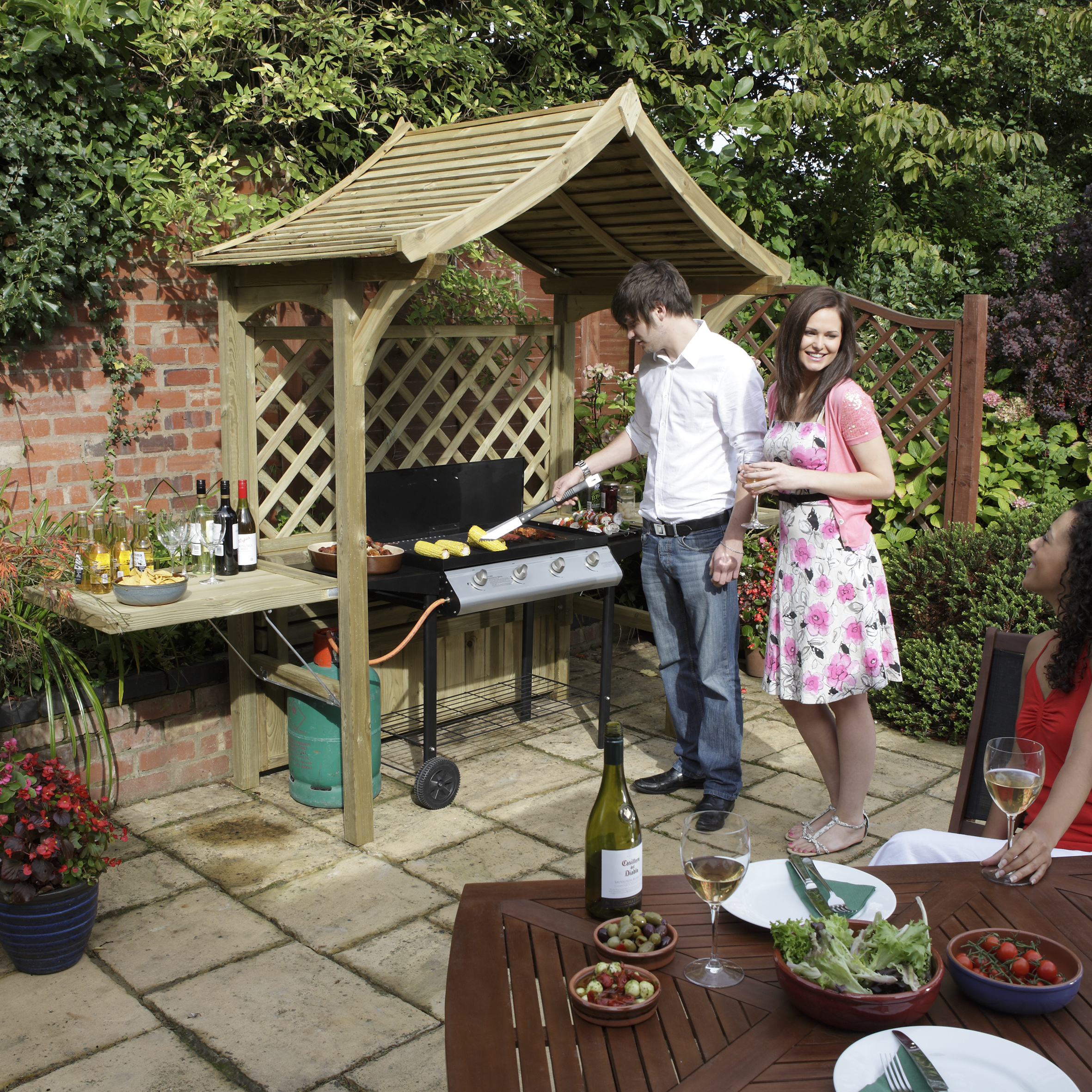 Rowlinson Party Trellis Garden Arbour with Lifting Seat - 1810 x 1290mm